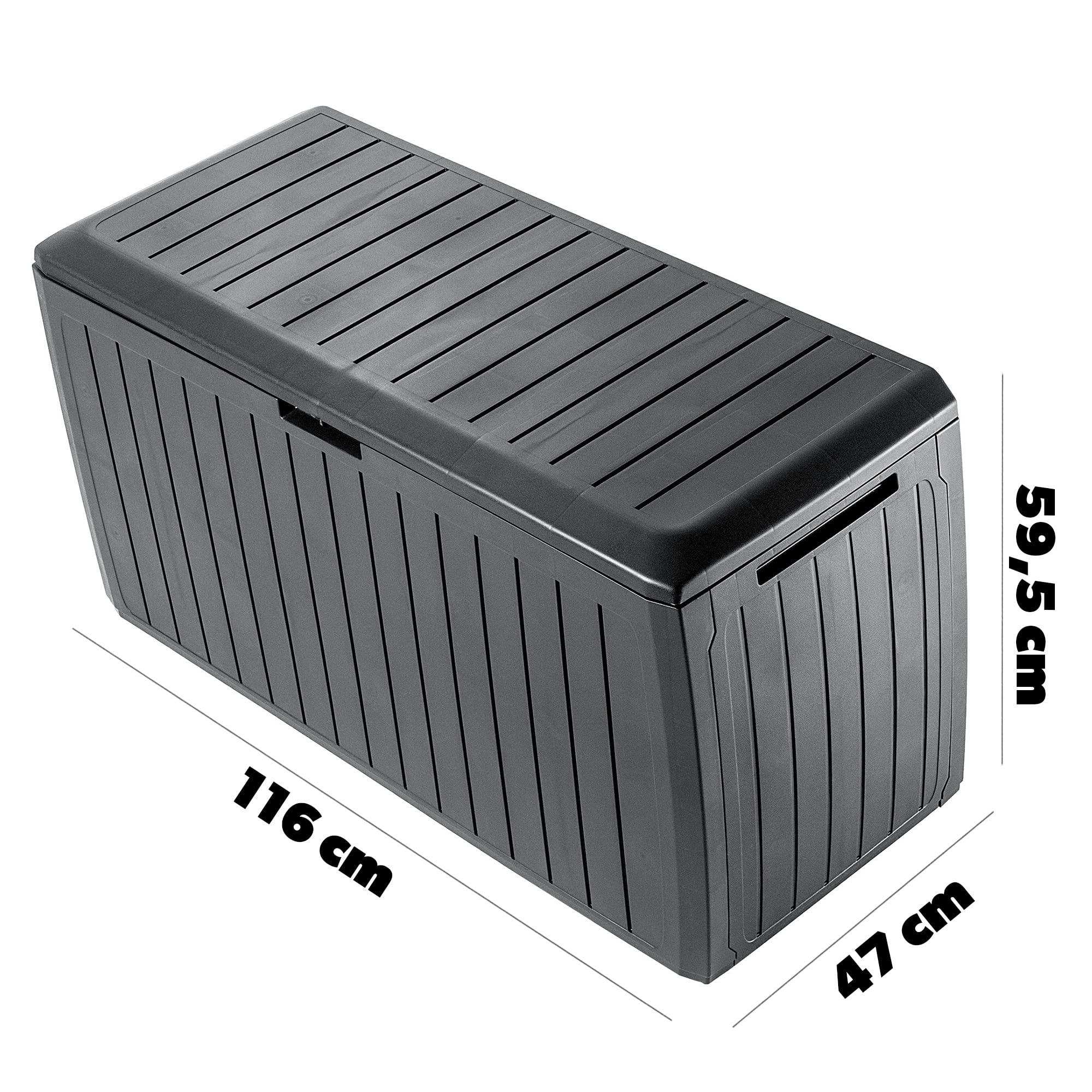 KADAX Scatola da giardino, 116,6 x 47 x 59,5 cm, in plastica, 290 l, con manici e chiusura, scatola da giardino per riporre cuscini (290 l, antracite)