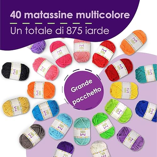 Miniatura 4 de Mira Handcrafts, 40 hilados de colores varios de acrílico con 6 libros virtuales perfectos para cualquier miniproyecto de crochet y tejido