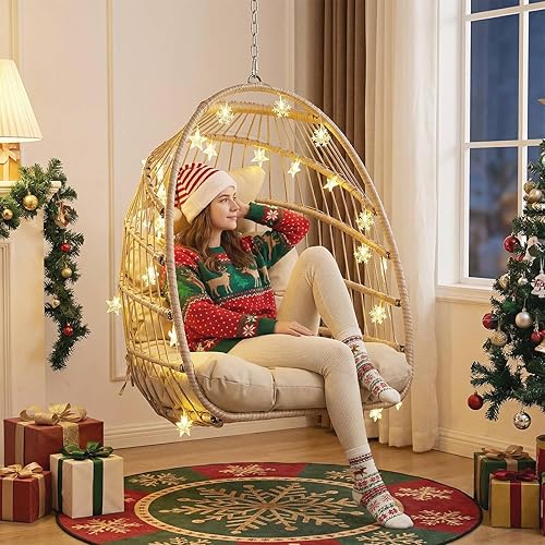 Miniatura 2 de NICESOUL Silla de huevo sin soporte para interiores y exteriores, cómoda silla colgante de mimbre para patio con cojín, hamaca columpio de 350