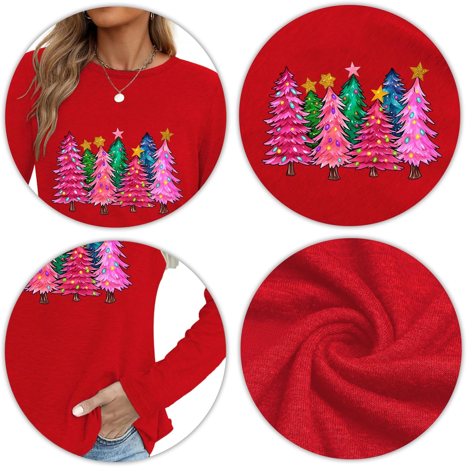 Women's Christmas Shirts Long Sleeve Merry Christmas Tree Shirts for Women Xmas Holiday Party Tees Tops - Image 4