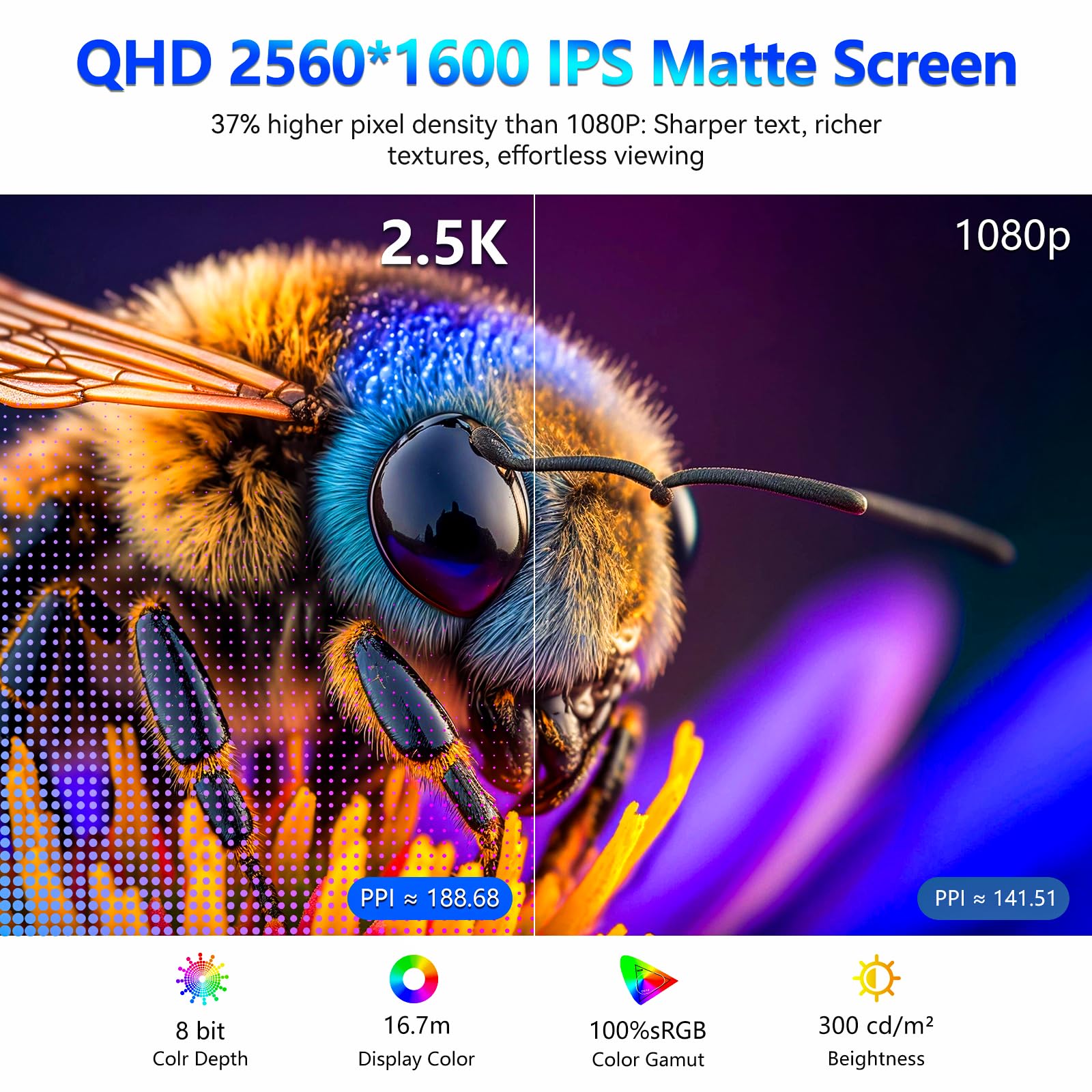 Veout Portable Monitor 16”, 2560P 144Hz für Laptop/Gaming mit USB-C & HDMI | 2560 x 1600 (2,5K) Tragbarer Monitor mit Ständer, Laptop Monitor erweiterung für PC/Laptop/PS5/Smartphone,Augenfreundlich