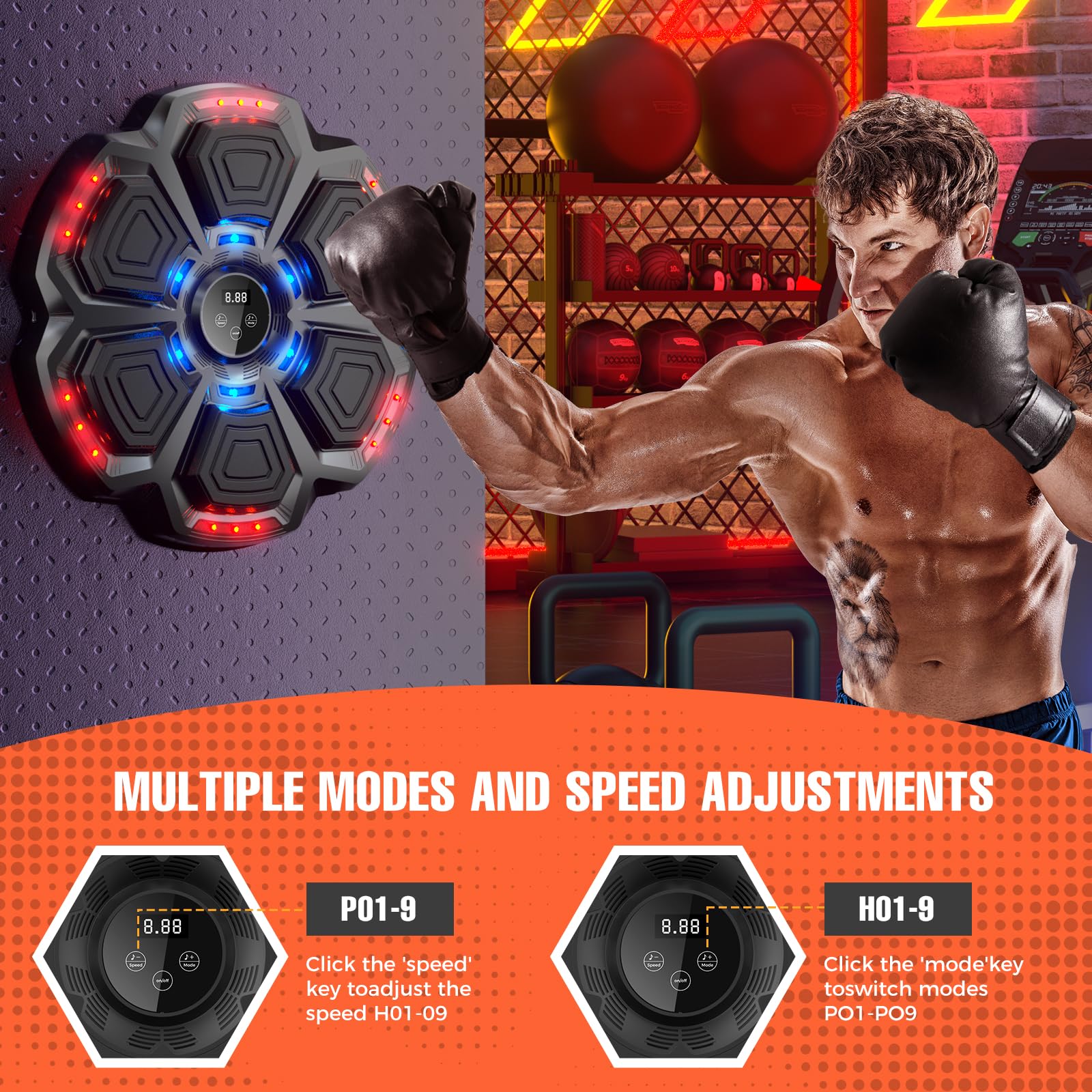 Music Boxing Machine Con Bluetooth – 9 Modalità E 9 Velocità, Guanti Inclusi, Montaggio A Parete Senza Fori, Per Adulti E Bambini