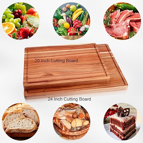 Miniatura 4 de Tabla de cortar de acacia de 24 x 18 pulgadas para cocina, bandeja de queso extra grande XXL para servir charcutería, tablas de preparación de
