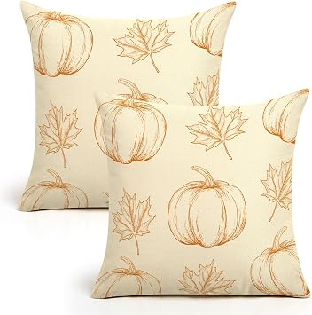 Faylapa Set of 2 Fall Pillow Covers 18x18 Inch Thanksgiving Fall Decoration