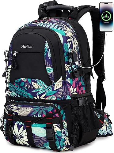 Nerlion - Mochila de senderismo de 40 litros para hombres y mujeres, para campamento, impermeable, al aire libre, senderismo, mochila ligera (hojas
