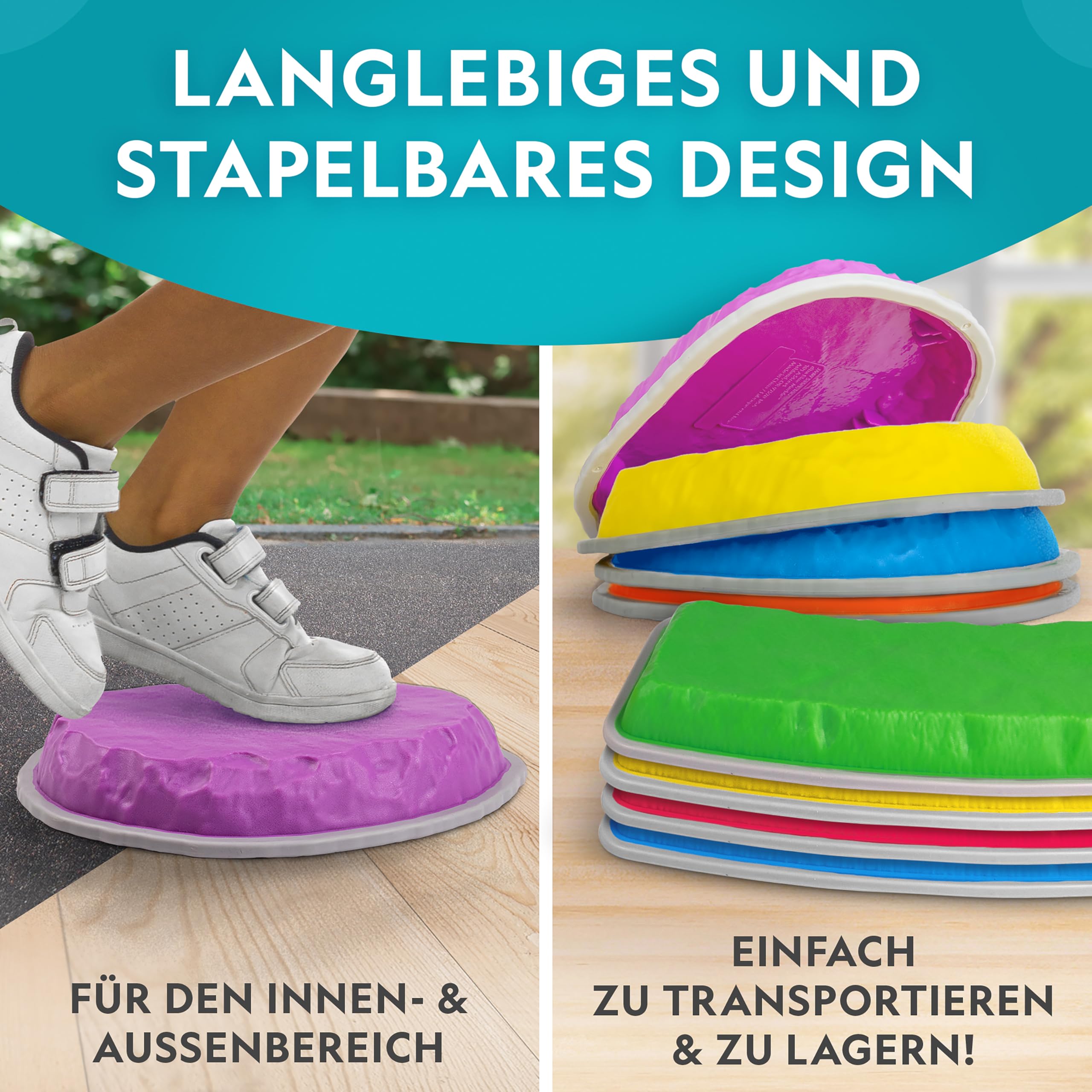 National Geographic Kids Balanciersteine & Balance-Balken – 12-teiliges Hindernisparcours-Set für Kinder ab 3 Jahren mit Schaumstoffwürfel, Play & Learn Karten & Rutschfester Gummibasis