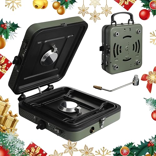 Estufa de camping de propano de 2 quemadores, estufa de gas plegable portátil para acampar con 17200 BTU, dos quemadores ajustables con mango de