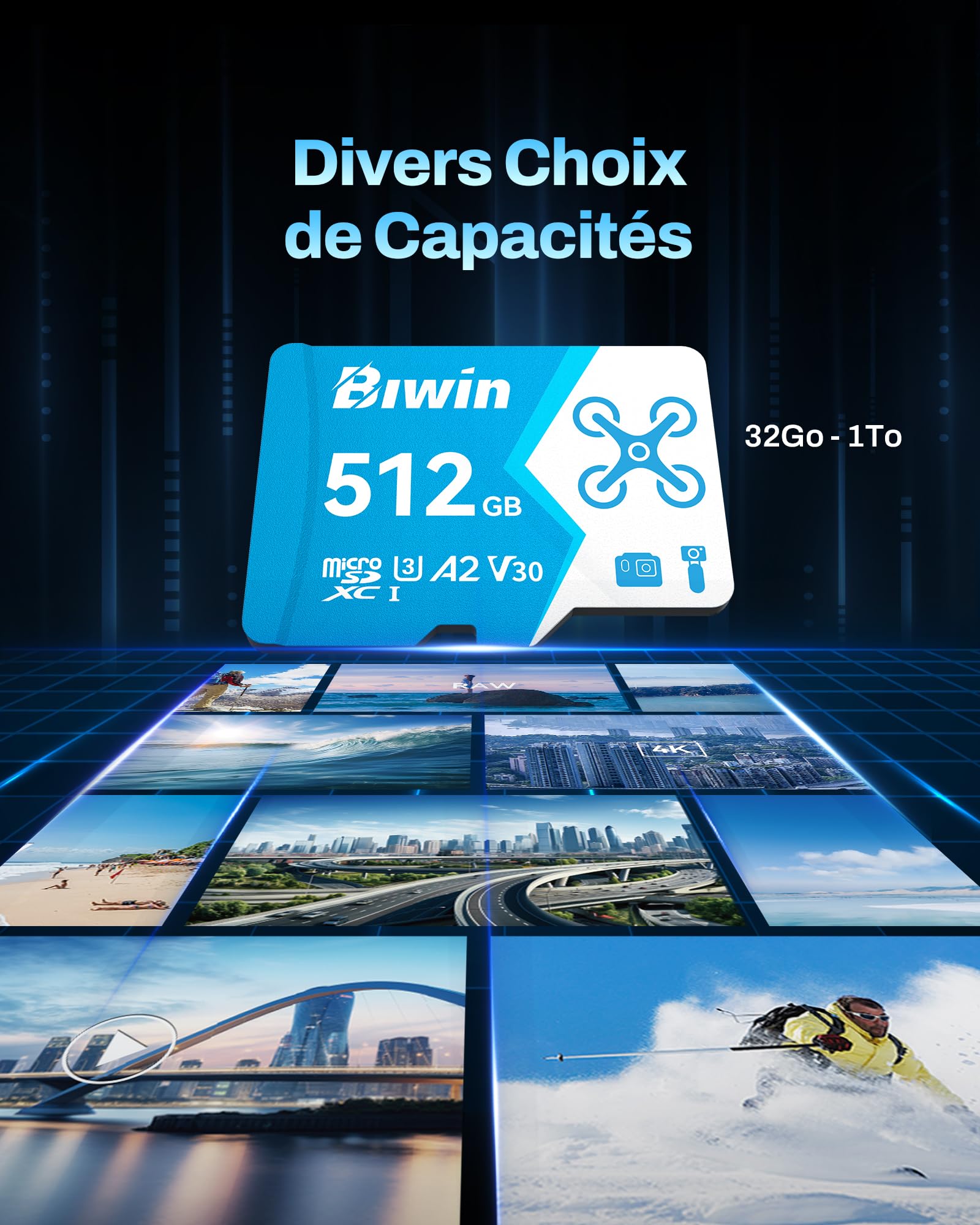 Biwin MS160 Carte Micro SD 512 Go, Carte Micro SDXC pour Nintendo Switch, UHS-I U3/V30 A2, jusqu'à 160 Mo/s, Carte mémoire Haute Vitesse pour NS Gaming/GoPro/Dash Cam/Action Camera