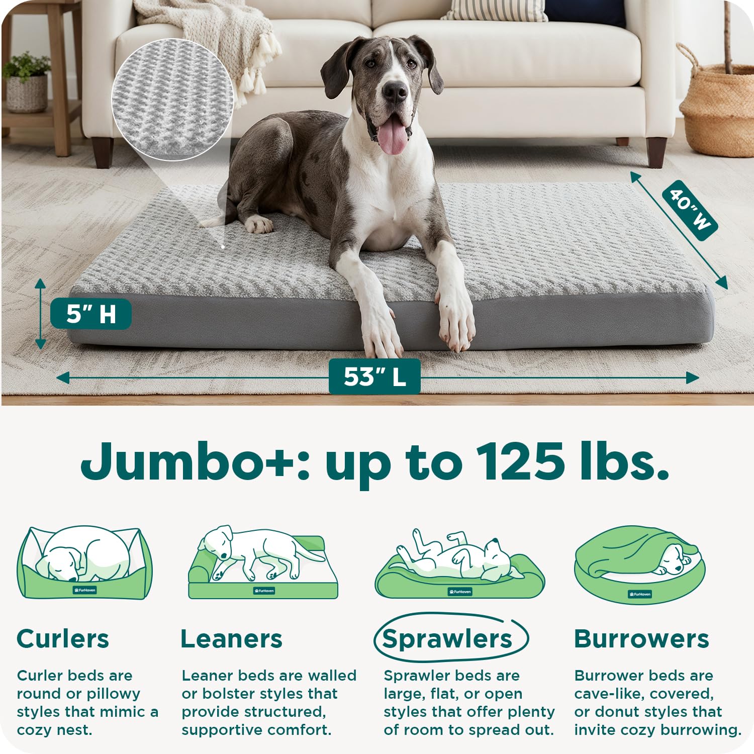 Furhaven XXL Orthopedic Dog Bed Ultra Plush Faux Fur & Suede Mattress w/Removable Washable Cover - Gray, Jumbo Plus (XX-Large)