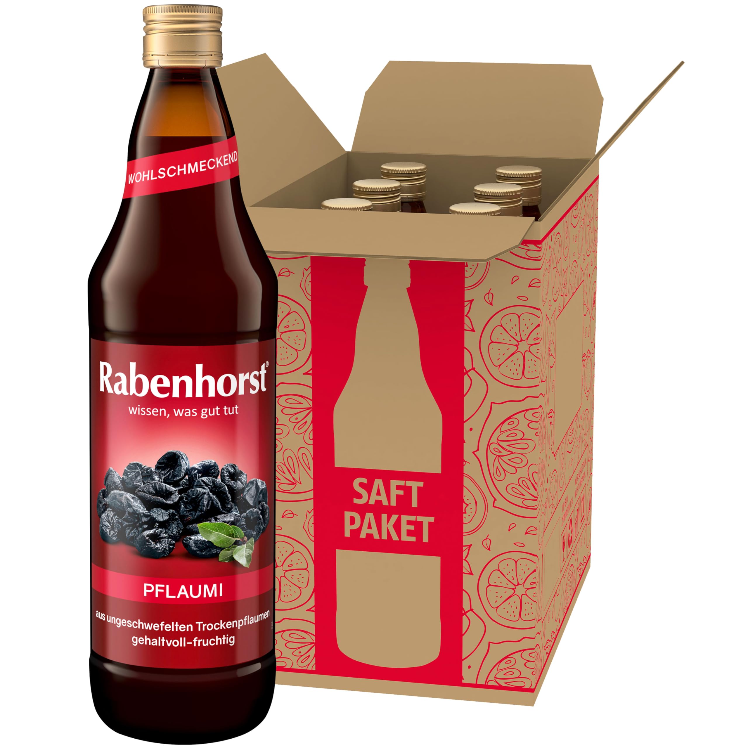 RABENHORST Pflaumi 6er Pack (6 x 700 ml). Fruchtiges Pflaumen-Getränk aus ungeschwefelten Trockenpflaumen