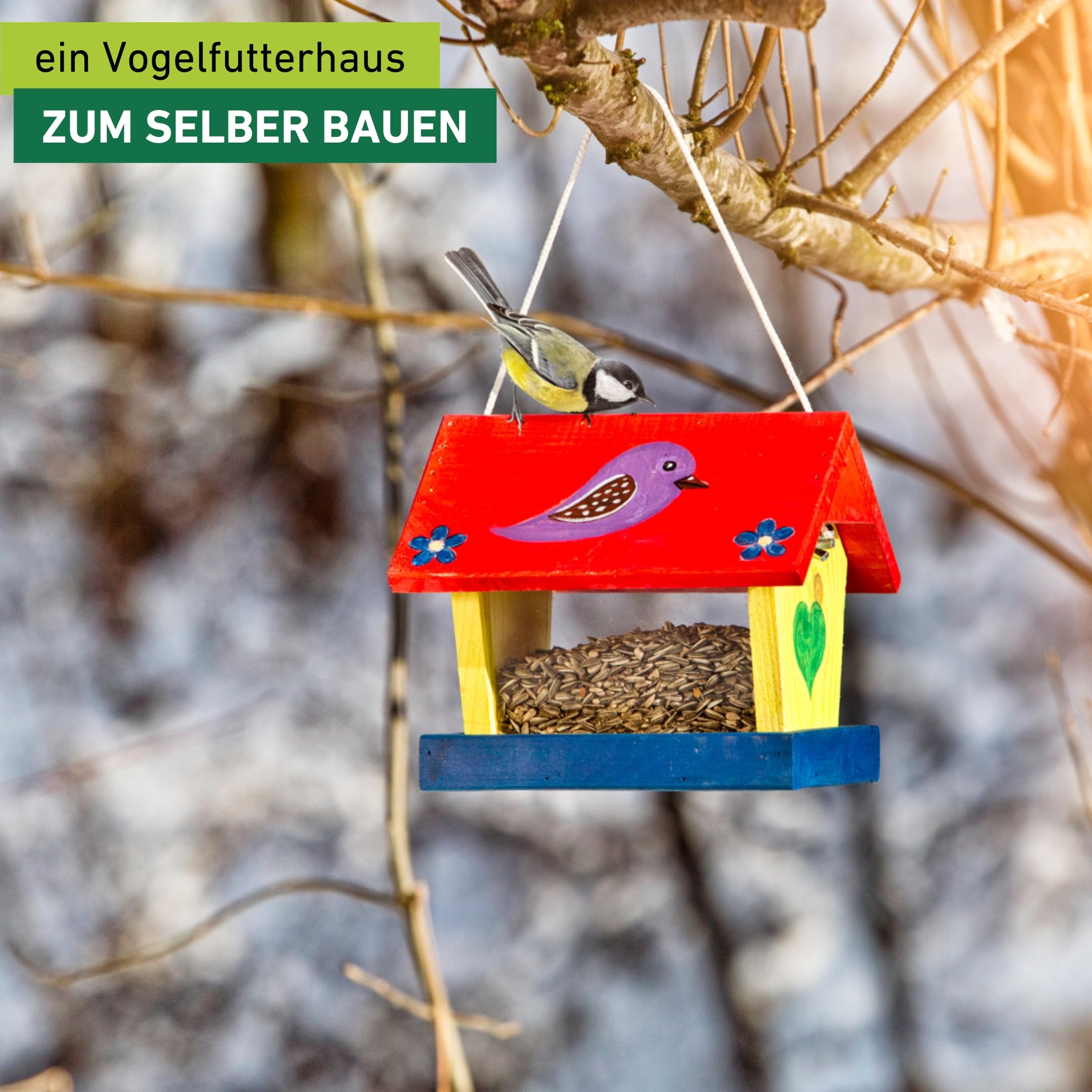 Windhager Vogelfuttersilo-Bausatz Woodpecker, Vogelhaus Futterstation, inklusive Farbset zum Bemalen, 17 x 22 x 19 cm, 06945, Beige