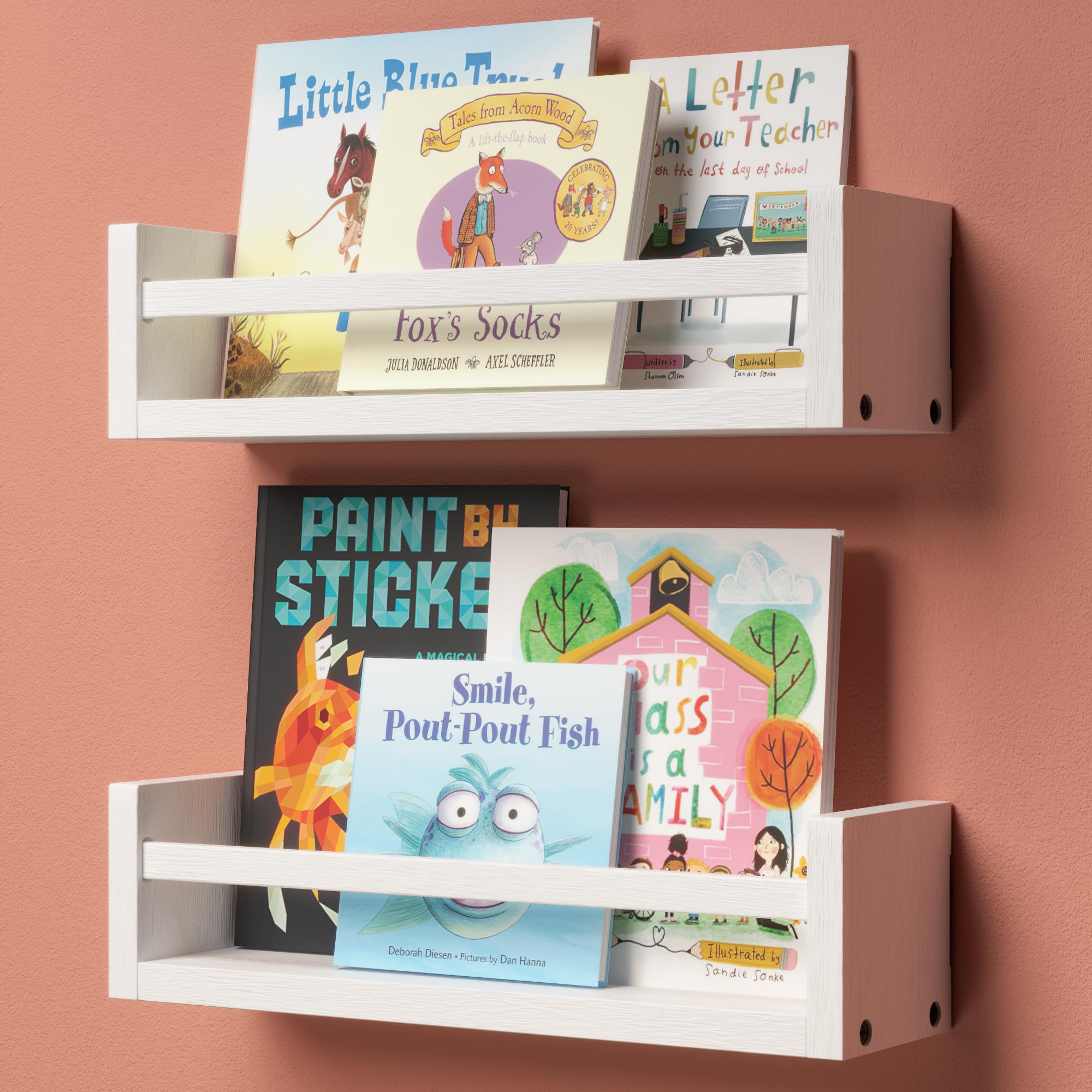 Boswillon - Estantería de pared flotante para libros de habitación infantil (38,1 cm, decoración de pared de habitación de bebé, estantes de pared de madera para libros, juguetes y almacenamiento de