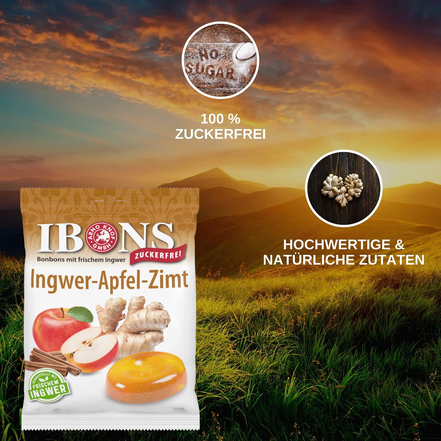 IBONS Lutschbonbons 75g zuckerfrei (Ingwer-Apfel-Zimt)