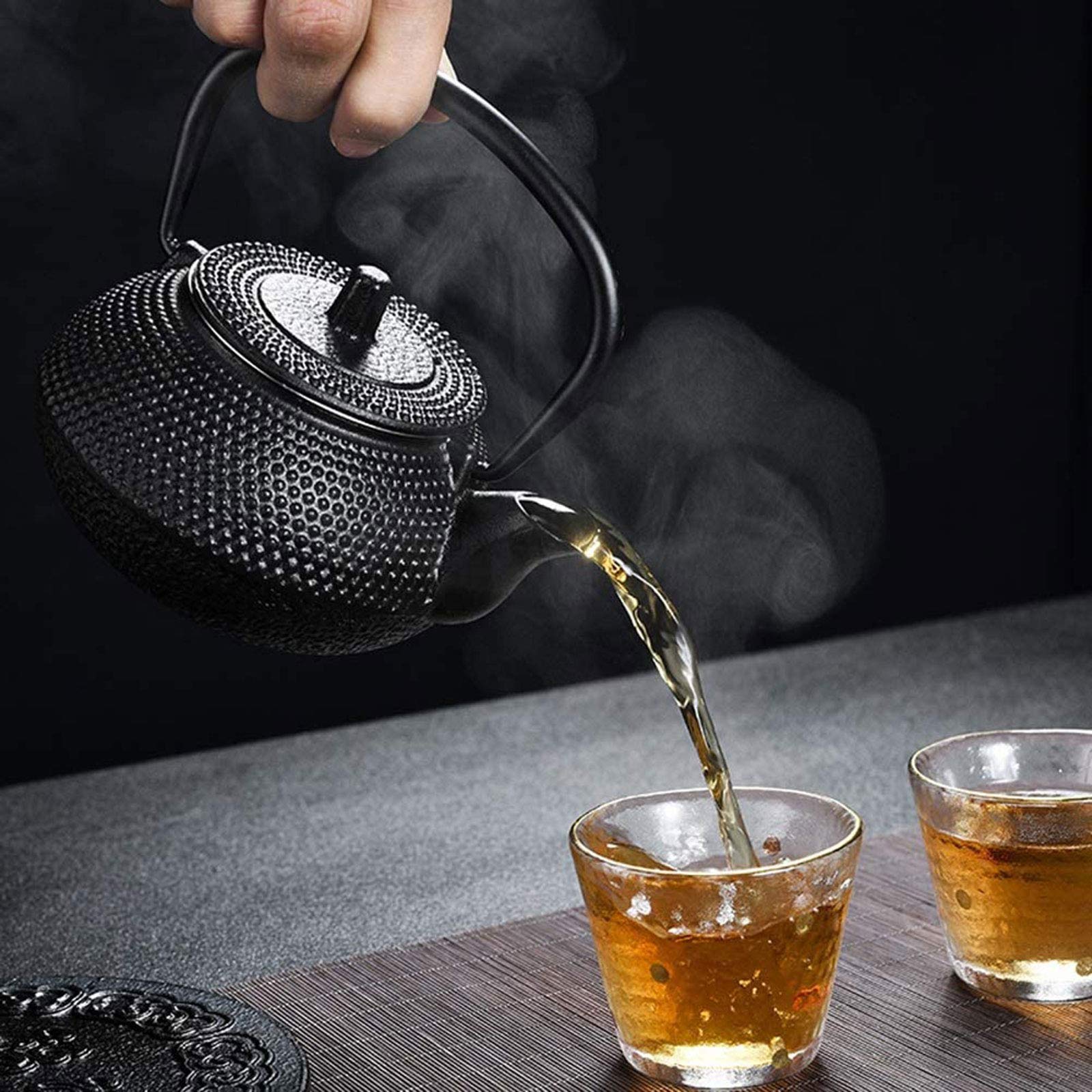 0,3 L Kleiner Japanischer Gusseisen-Teekanne Mit Edelstahlinfuser Für Eine Person, Hobnail-Tetetubin-Kessel Für Tee, Schwarz