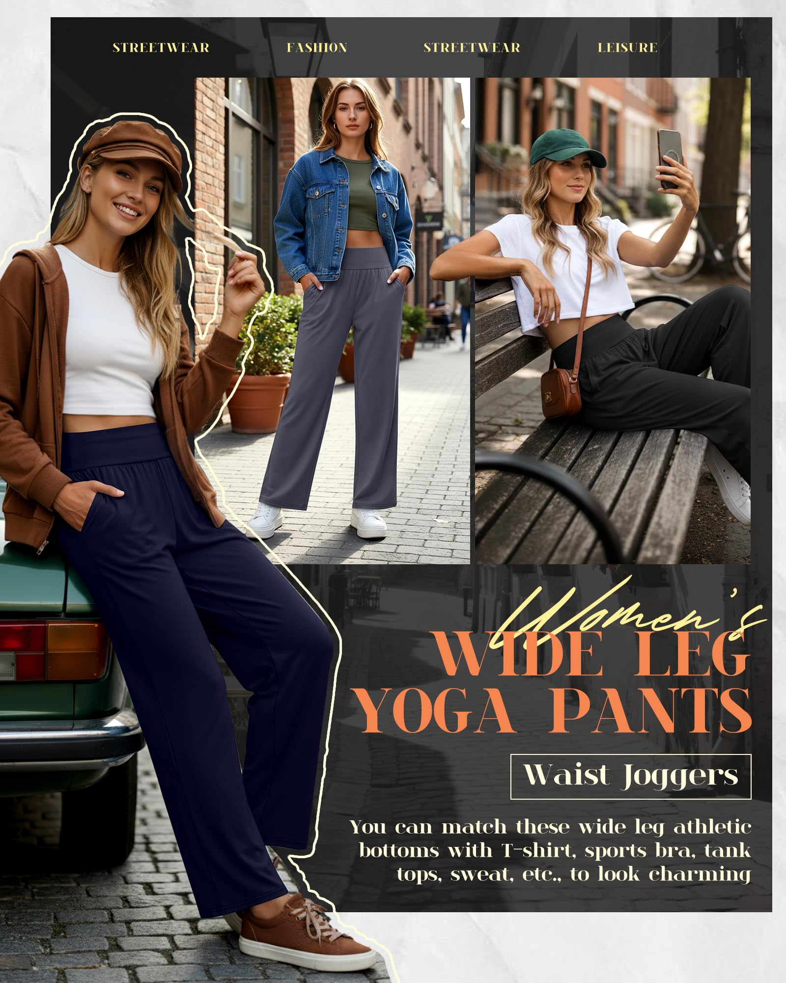 Neer Lot de 3 pantalons de yoga et de détente à jambe large pour femme, confortables et avec poches, pantalon de survêtement extensible à taille élastique, X-Large