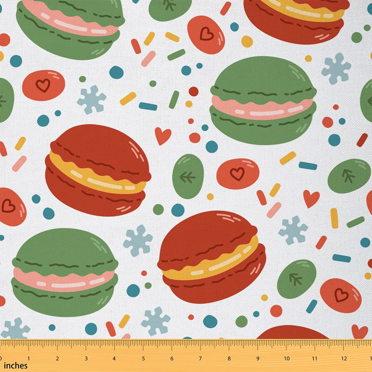Cartoon Macaron Fabric by The Yard Watecolor Red Green Cake Decorative Fabric for Kids Teens Adults Cute Dessert Tea Time Themed Fabric for Bed Outdoor Indoor DIY Projects 10 Yards