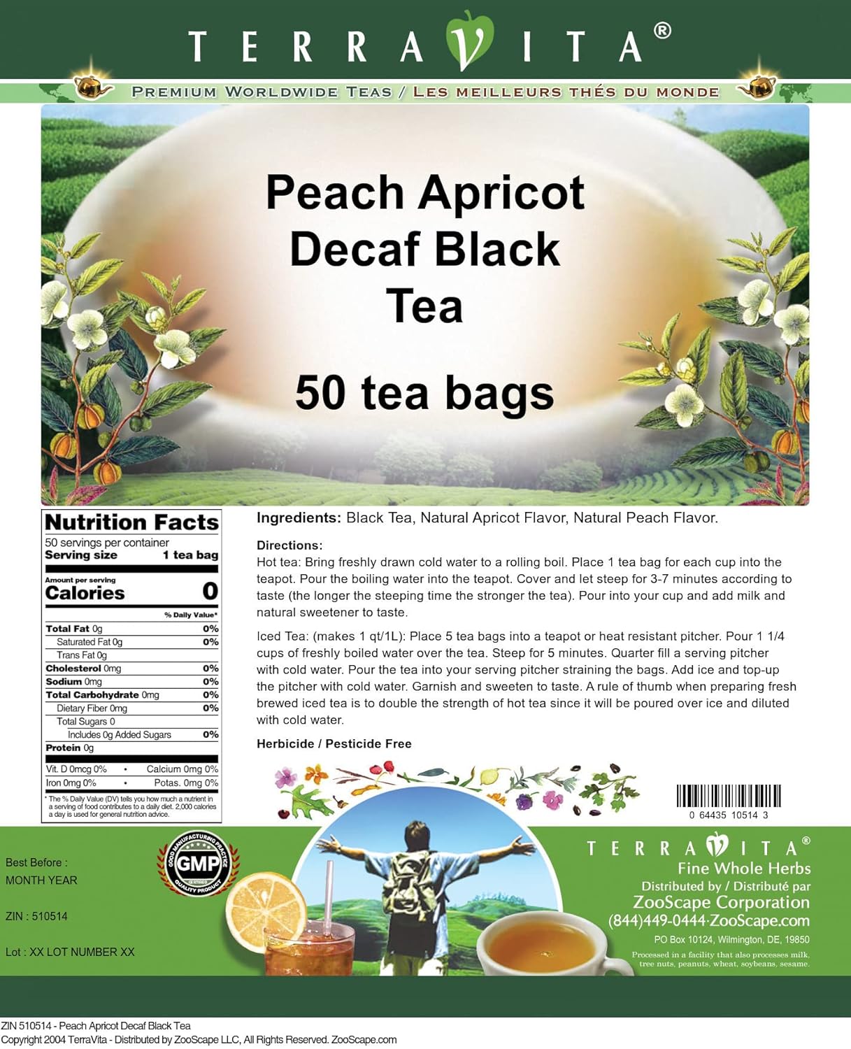 Peach Apricot Decaf Black Tea (50 tea bags, ZIN: 510514) - 3 Pack