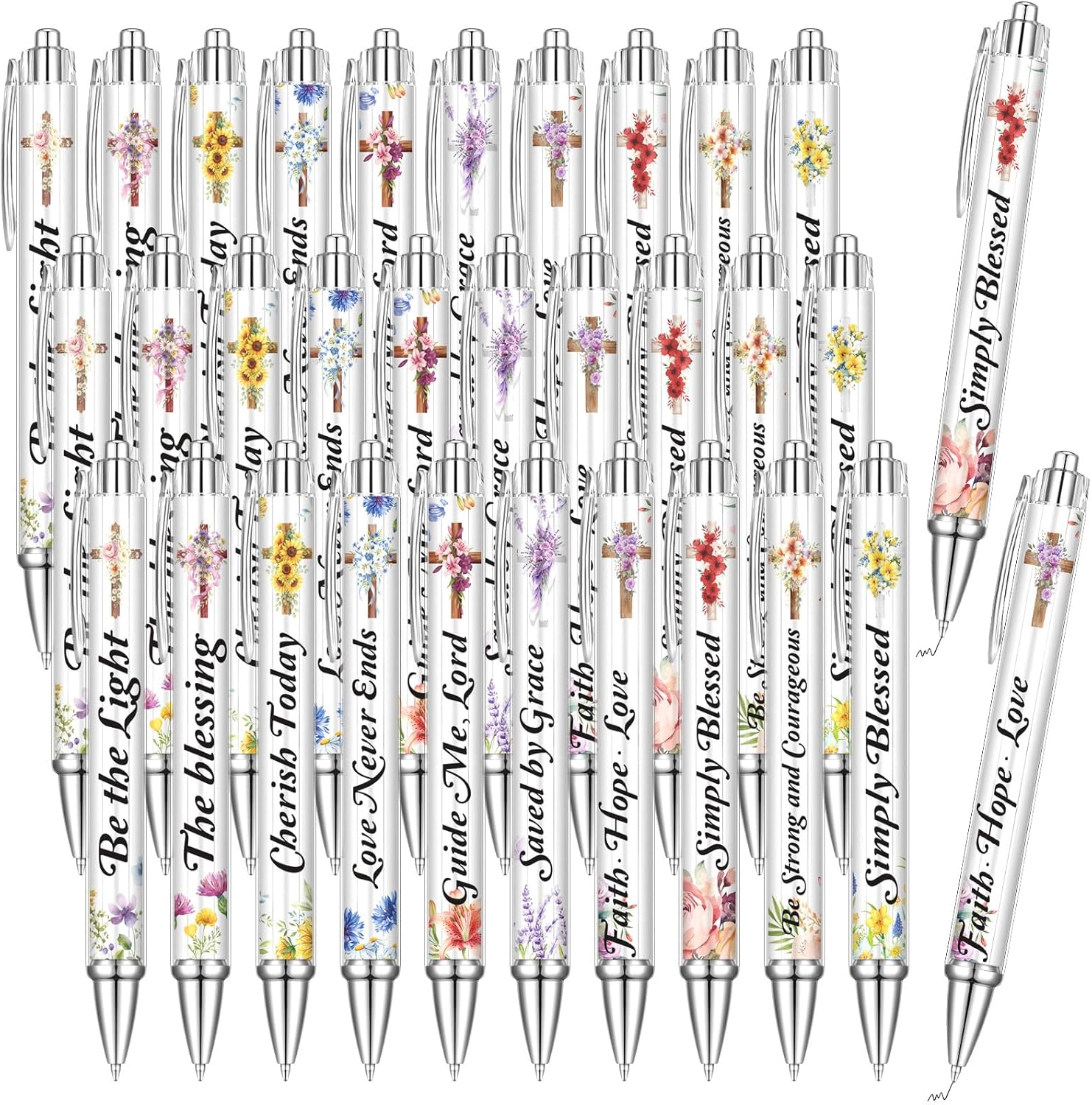 AmazingSpark 50 Pcs Catholic Pens, First Communion Religious Favors with Bible Verse, Smooth Writing Ballpoint Pens Catholic Saints Gift Bulk for End of Years Church Party Favors (Cartoon)