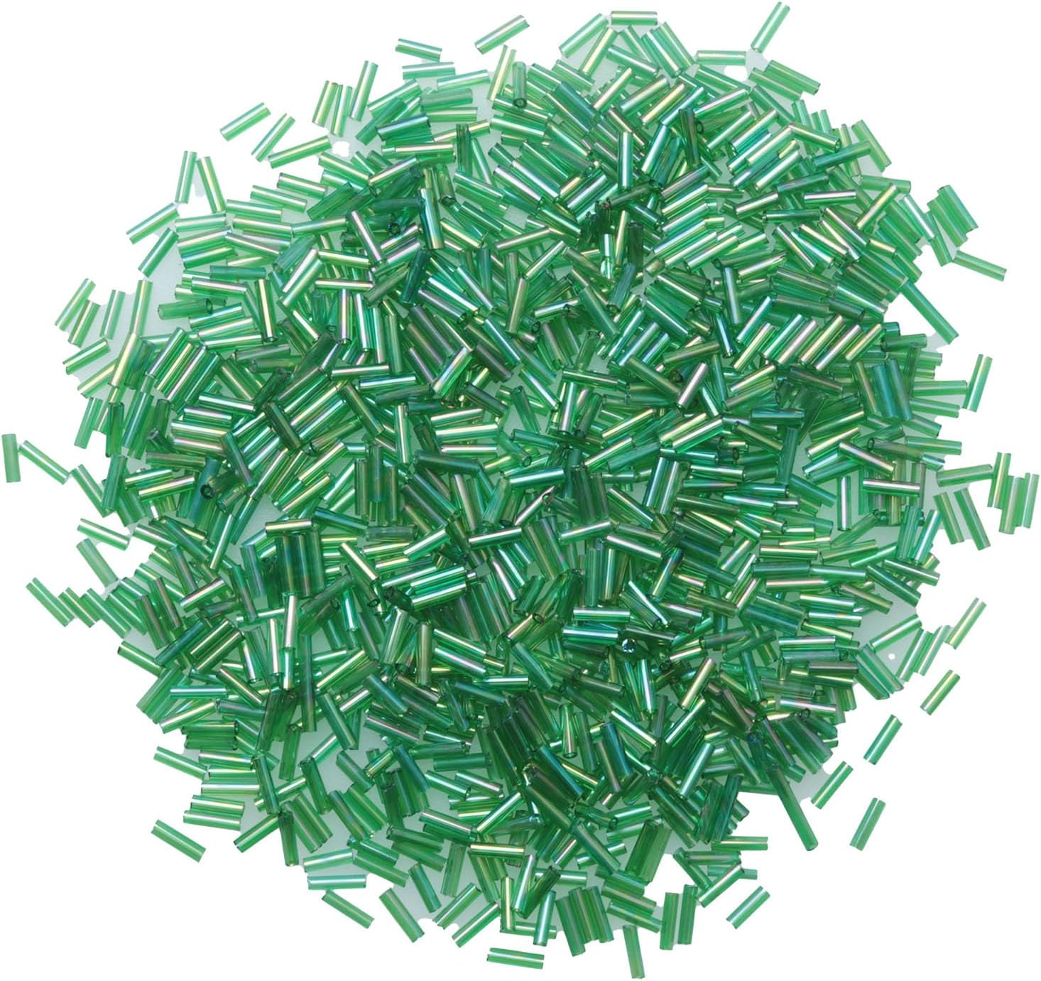 SOWAKA 1000 Pcs Glass Bugle Beads Mini Long Tube Bead 2 x 6 mm Small Spacer Loose Beads for Earring Necklace Bracelets DIY Jewelry Making (Green)