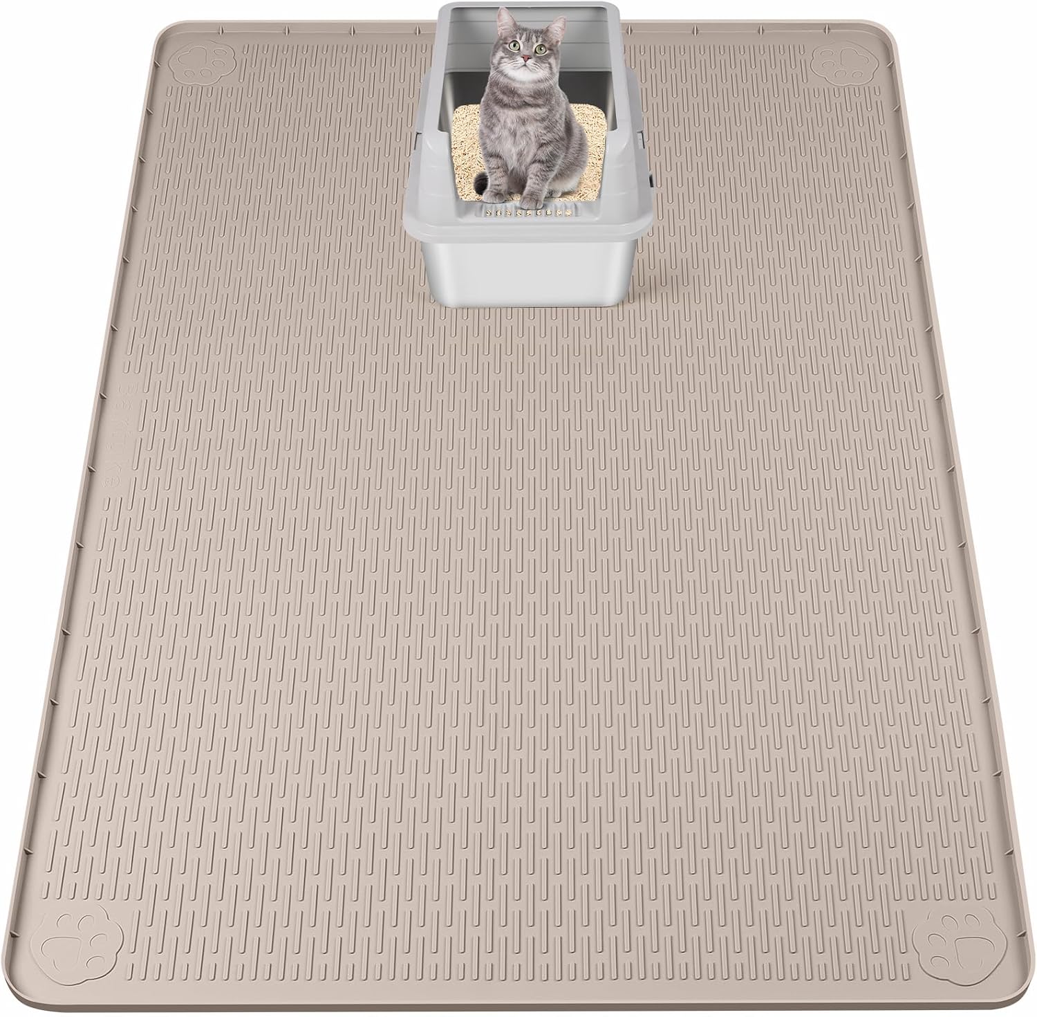 Cat Litter Mat, XL Extra Large 57" x 40" Silicone Mat Litter Trapping Mat for Scatter Control, Soft on Kitty Paws, Easy to Clean (Light Grey)
