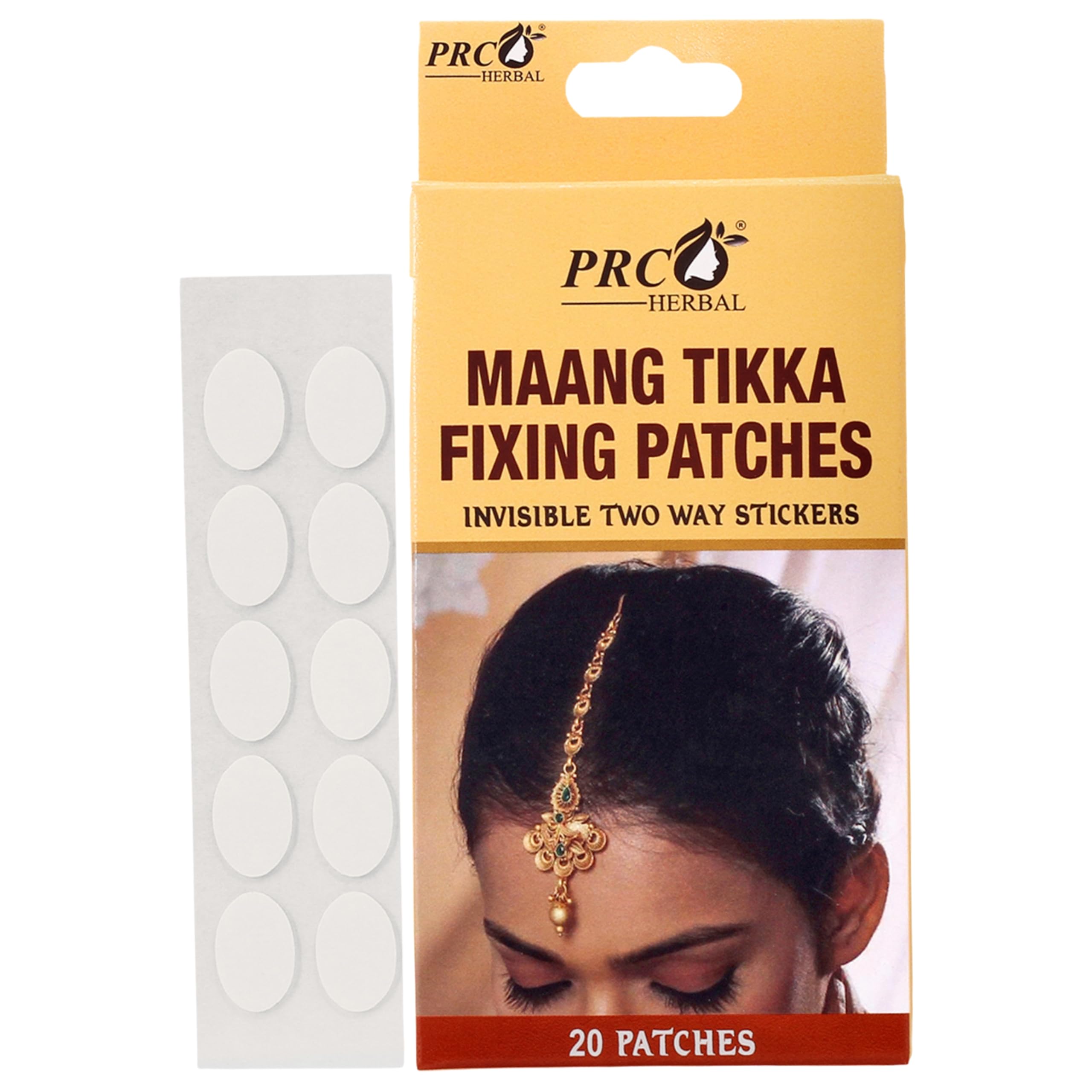 PRC HERBAL Maang Tikka Fixing Patches - Invisible Double-Sided Stickers for Secure Hold | Skin-Friendly, Long-Lasting | 40 Patches (2 Packs of 20)