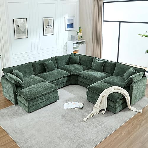 Miniatura 1 de Sofá modular de gran tamaño, sofá esquinero grande en forma de U con 2 otomanas, sofás de nube de felpilla para sala de estar, sofá modular