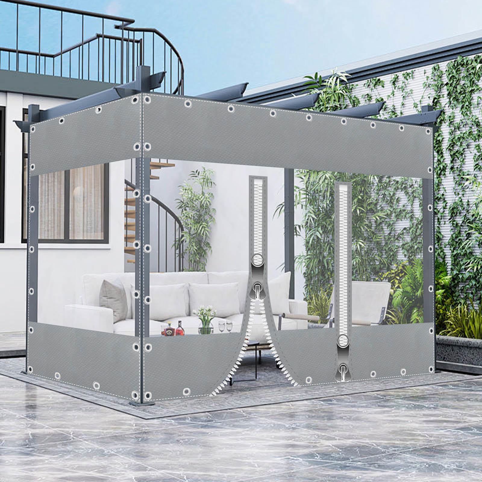 KGUDYS Outdoor Vinyl Curtain Clear Tarp Panel,Waterproof Clear Tarp Curtains,500g/㎡ Heavy Duty Pvc Transparent Side Panels with Zips,Plastic Tarpaulin Sheet,2zipper-3.7x2m(12.1x6.6ft)