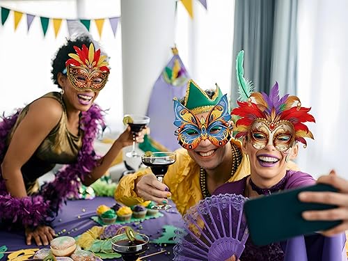 Miniatura 7 de Juego de 16 máscaras de Mardi Gras a granel decoraciones de fiesta de carnaval (fieltro)