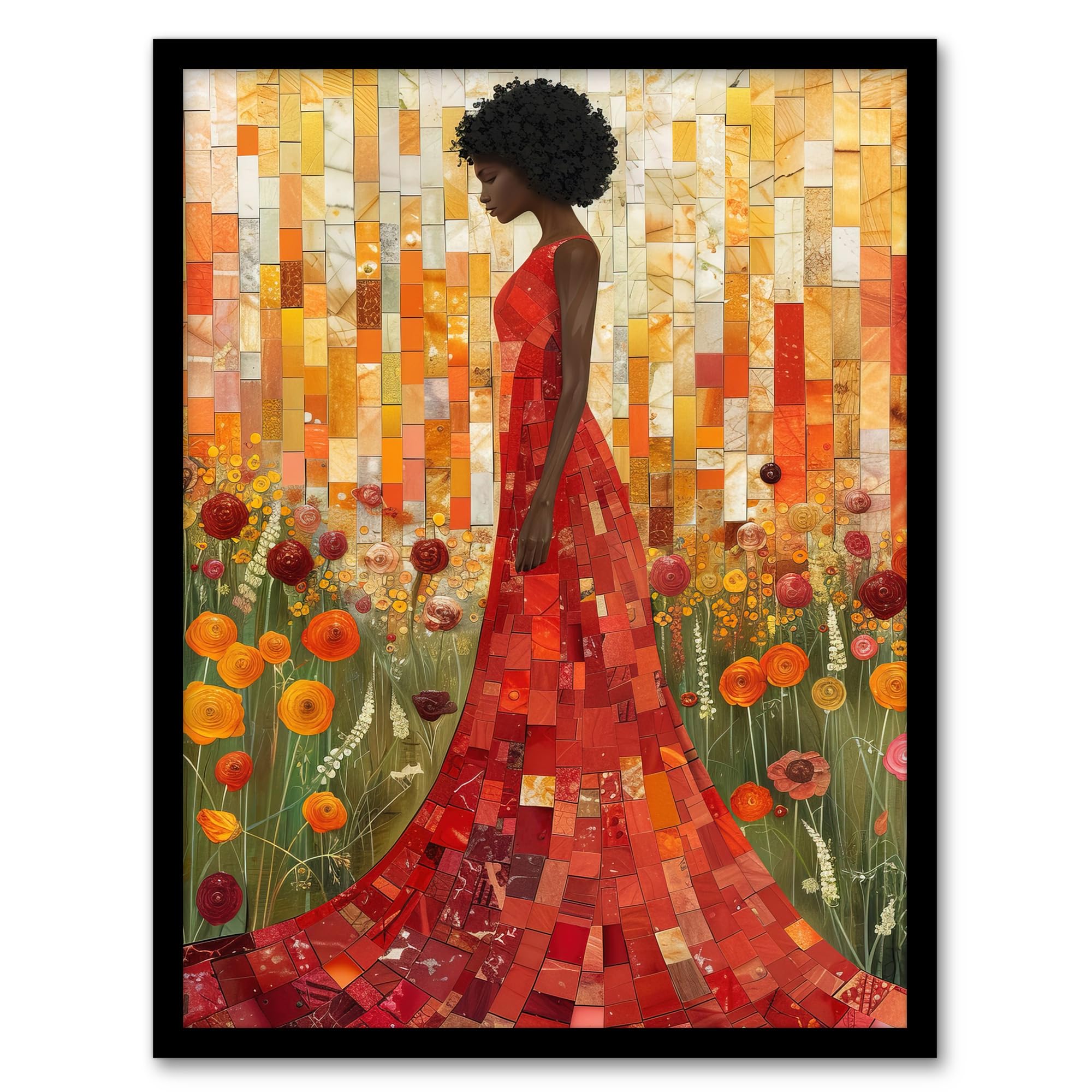 Artery8 Wildflower Meadow Woman Flower Mosaic Collage Living Room Artwork Framed Wall Art Print 18X24 Inch