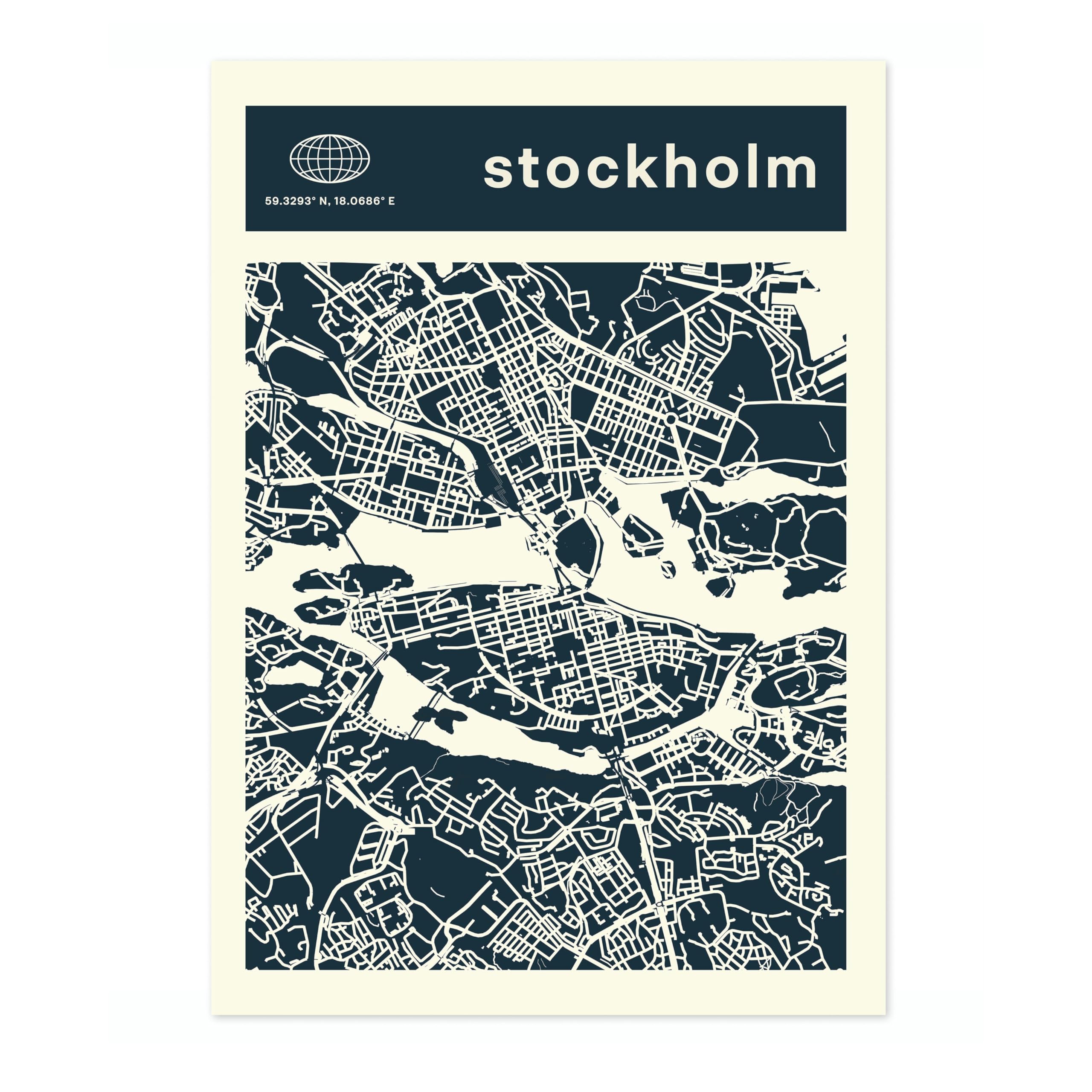 Stockholm Minimalist City Maps Poster, City Coordinates Print, Landmark Apartment Home Decor, A4 (Print Only) - 29.7x21cm