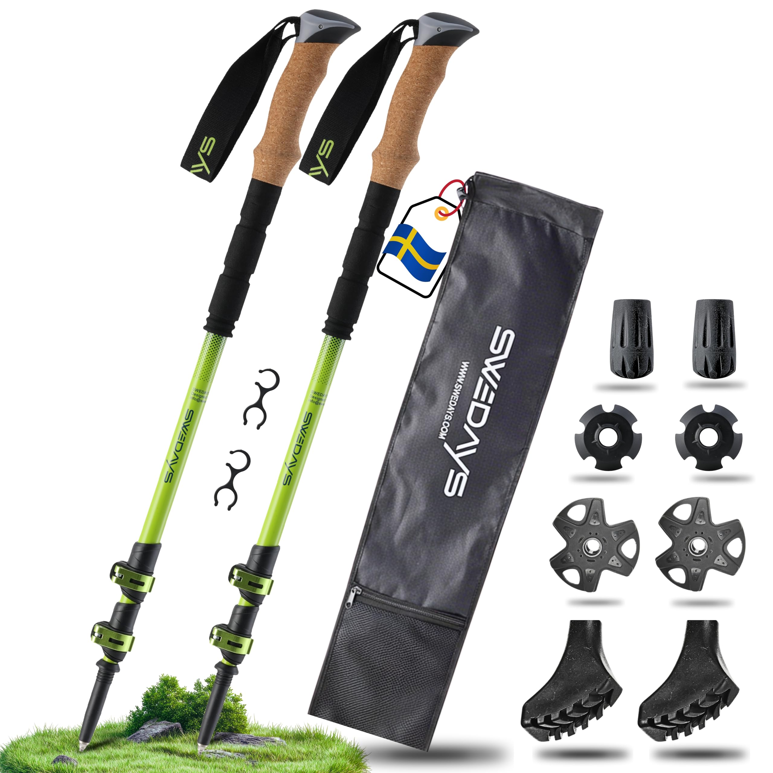 Bastoncini da trekking telescopico Bastoni Nordic Walking: [Carbonio 3K o Alluminio], Manico in Sughero Ergonomico, leggero, facile da regolare 63-135 cm per per Donna e Uomo