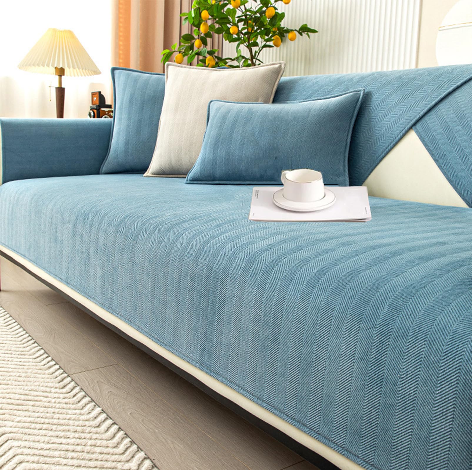 Soft Chenille Sofa Cover – Non-Slip, Washable & Pet-Friendly Couch Protector – Fits Multiple Styles – Modern Colours for Home Décor (Harbor Blue (A), 70×150cm)