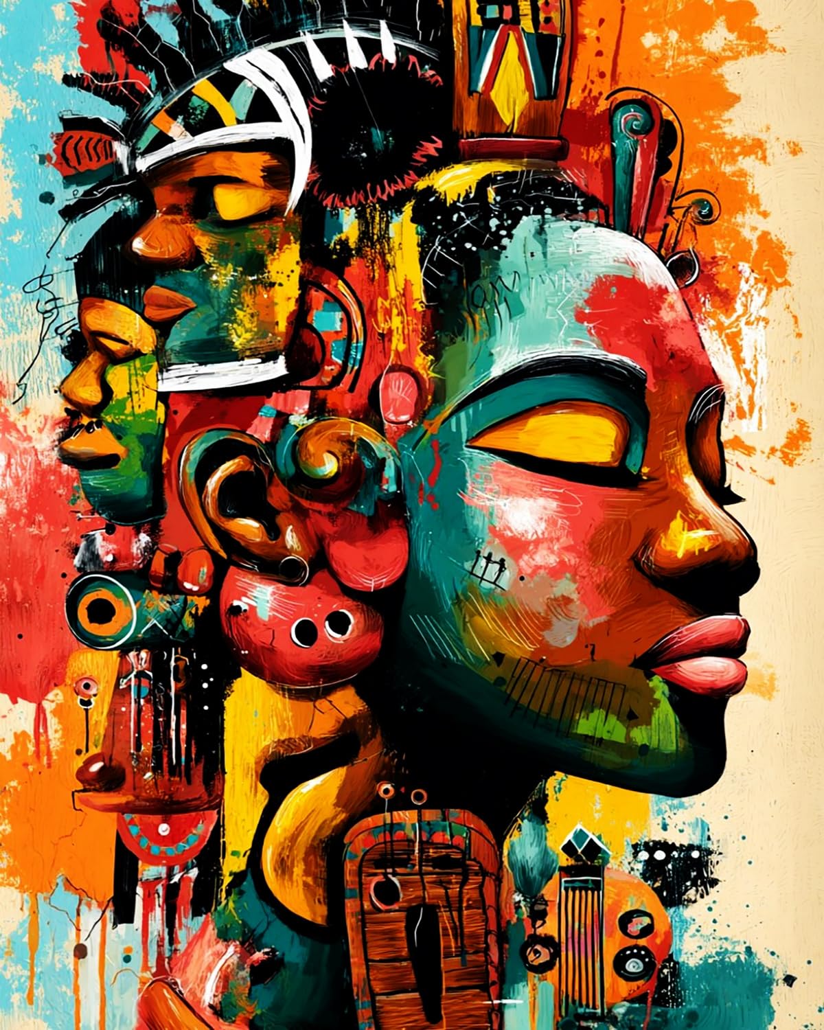LIUBAISHI Paint by Numbers Kit for Adults, Colourful Tribe African Portrait, 40x50 cm Acrylic Canvas with 3 Brushes