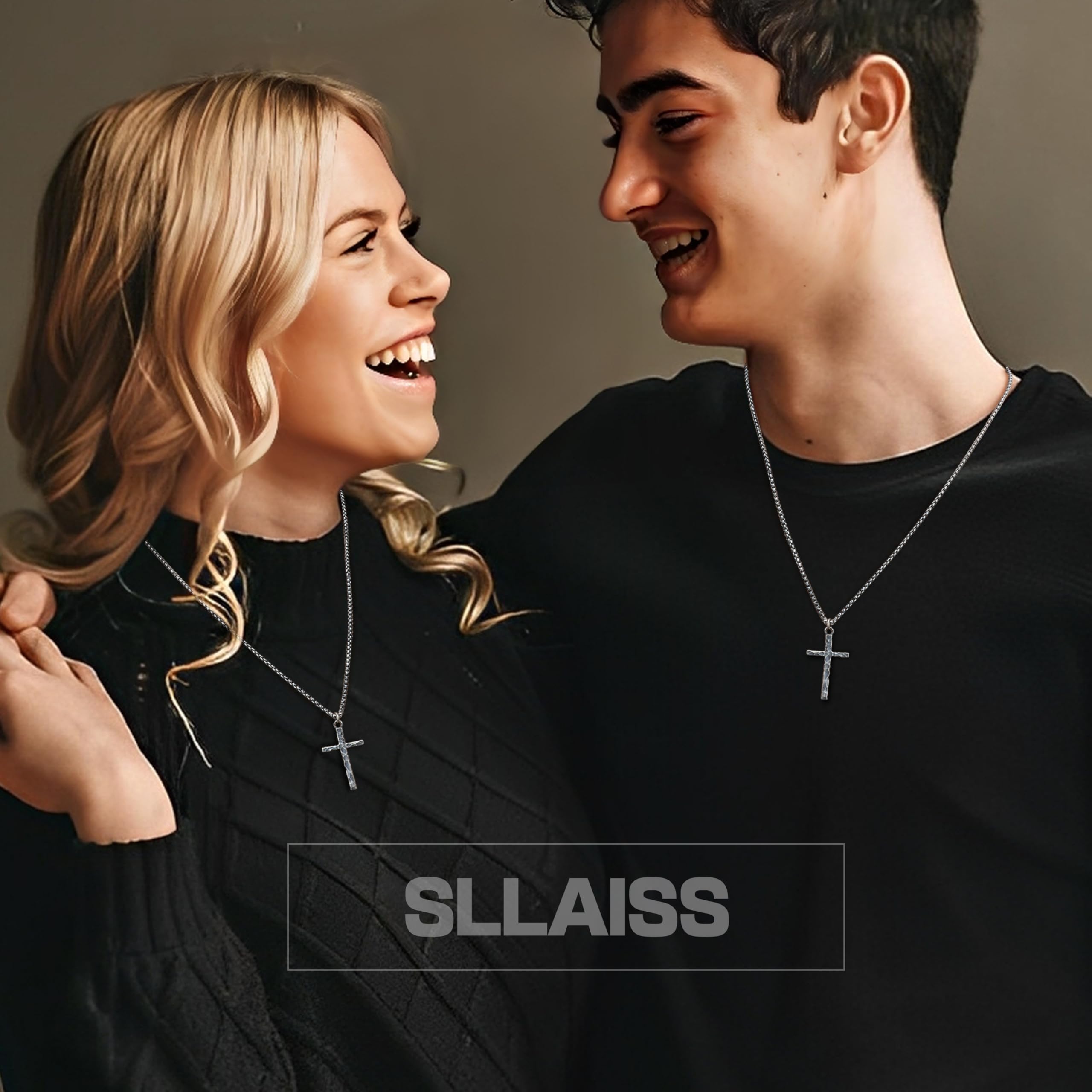 Sllaiss Kreuz Kette Herren Silber 925 Anhänger mit Edelstahlkette, Vintage | Halskette für Männer Jungen Kette mit Kreuzanhänger Silberkette Gehämmert Herrenhalskette Wasserfest 18/20/22/24/26 Zoll