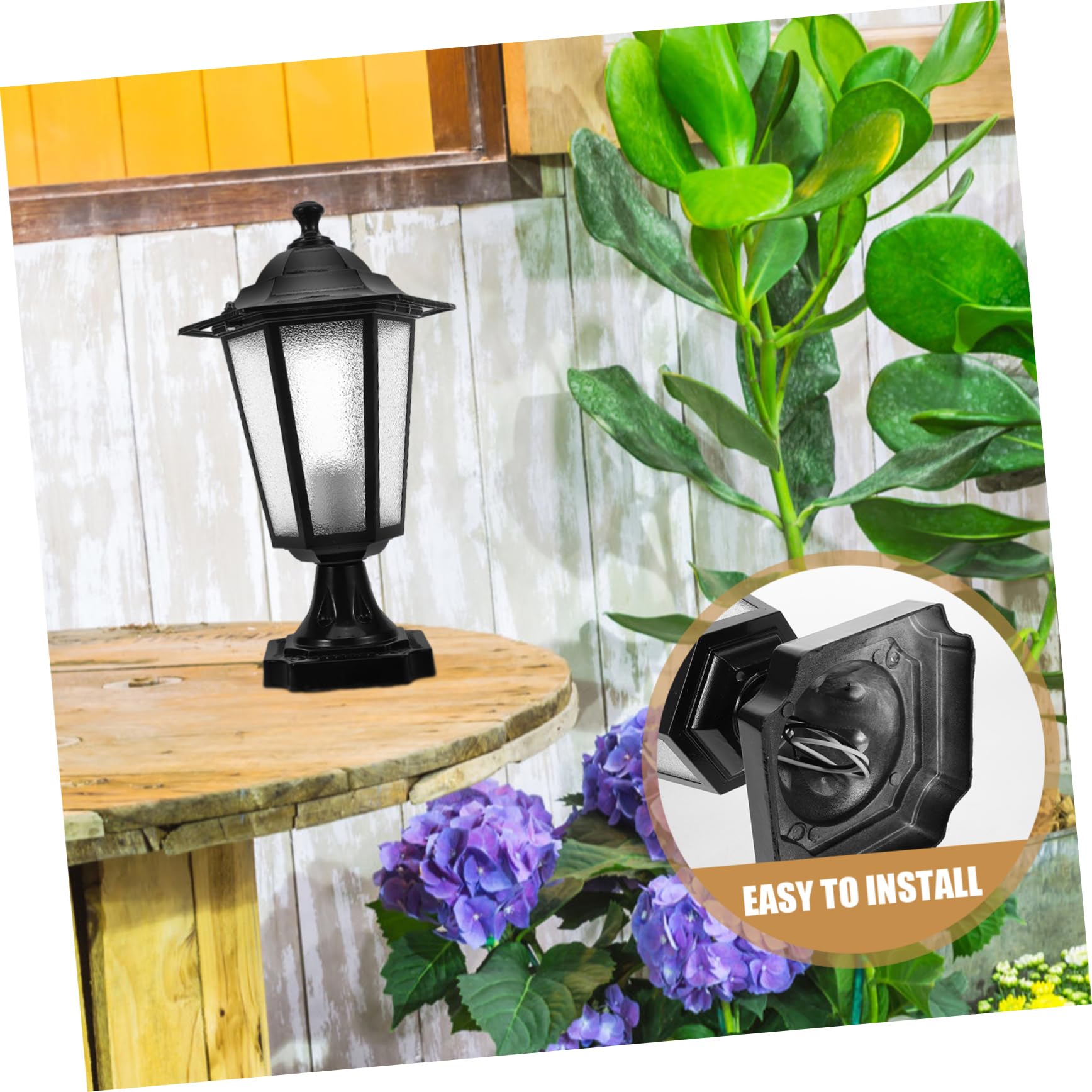 DOITOOL Lampada da Pilastro da Esterno in Metallo e Vetro a Sei Lati, Stile Europeo Classico, Facile Installazione per Cortili e Spazi Verdi