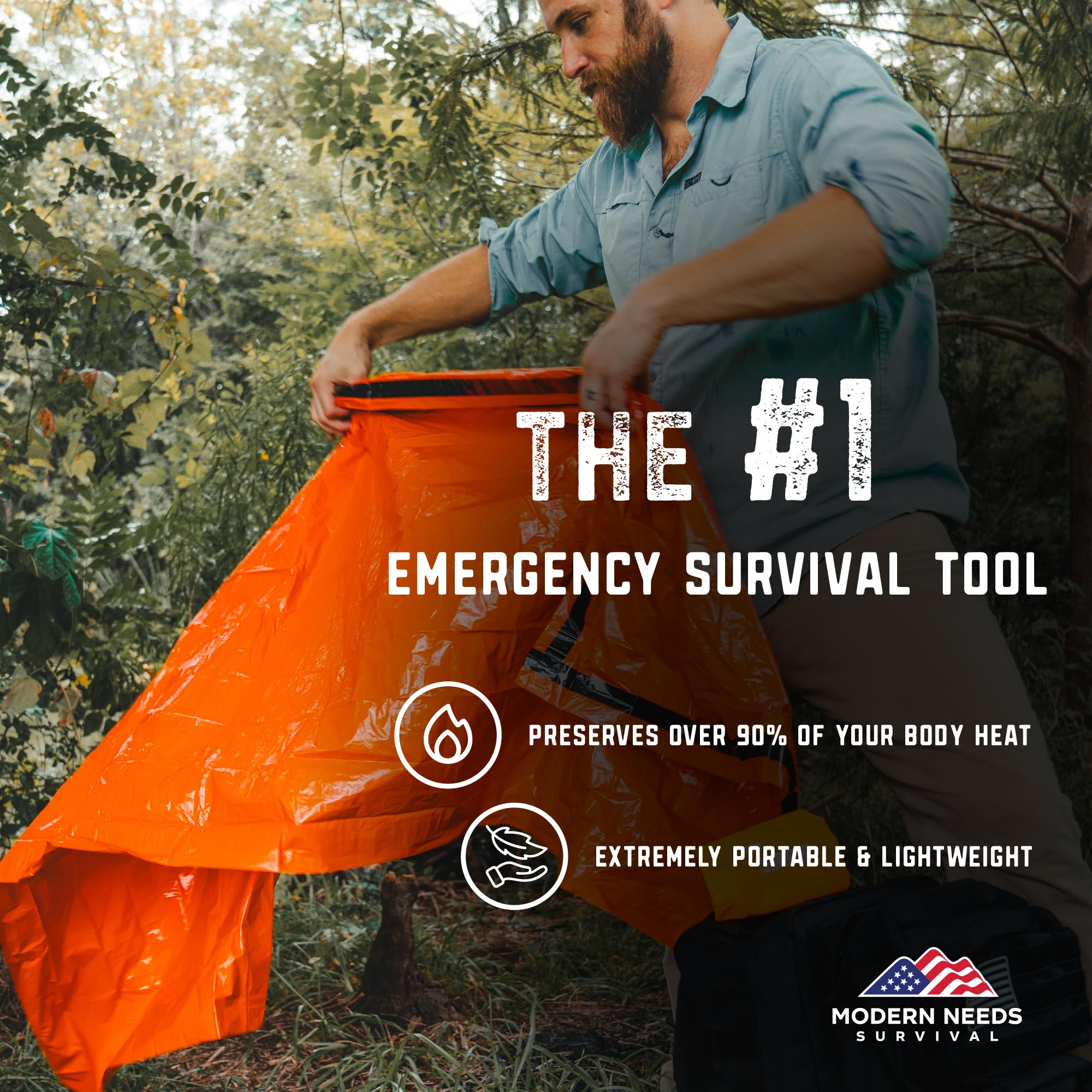 MODERN Needs Emergency Survival Sleeping Bag - Emergency Blanket, Waterproof, Thermal Bivy Sack, Survival Sleeping Bag, Ultralight Sleeping Bag for Hiking Camping Outdoor Adventure