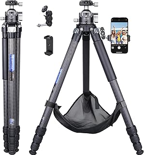Carbon Fiber Tripod with 46mm Low Profile Ball Head and Stone Bag ARTCISE Heavy Duty Travel Camera Stand for Canon Sony Nikon DSLR Camcorder,Max Load 55lbs(Extra Gift:Stone Bag, Magic arm,Phone Clip)