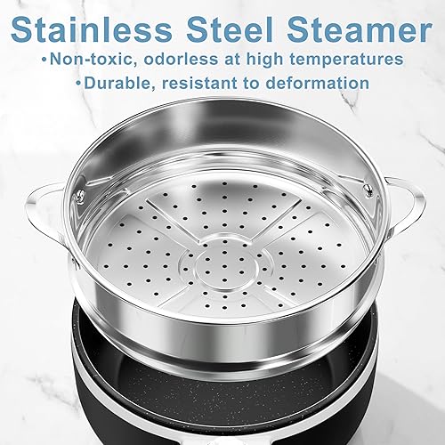 Vista 3 de Dezin Olla Caliente Eléctrica con Vaporizador Mejorado, Sartén Antiadherente para Saltear, Olla Eléctrica de Fideos Rápidos, Mini Olla de 1.5L