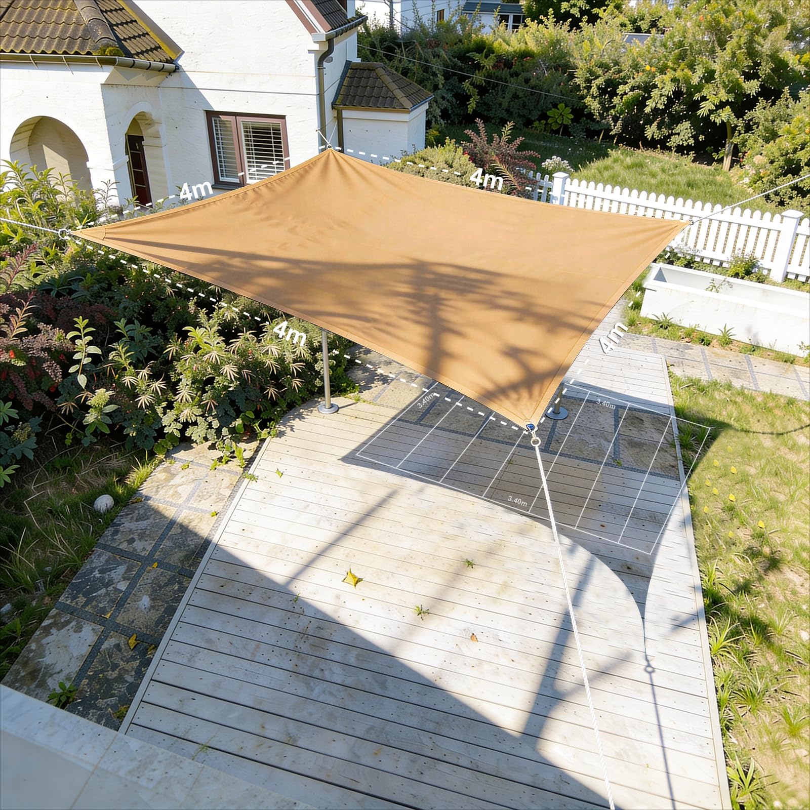 HAIKUS Sonnensegel 4x4x4m Dreieckig, Premium HDPE UV Schutz Sonnenschutz Atmungsaktiv Wetterbeständig für Garten Balkon und Terrasse, inkl Befestigungsseile, Dreieck 4x4x4 Sand