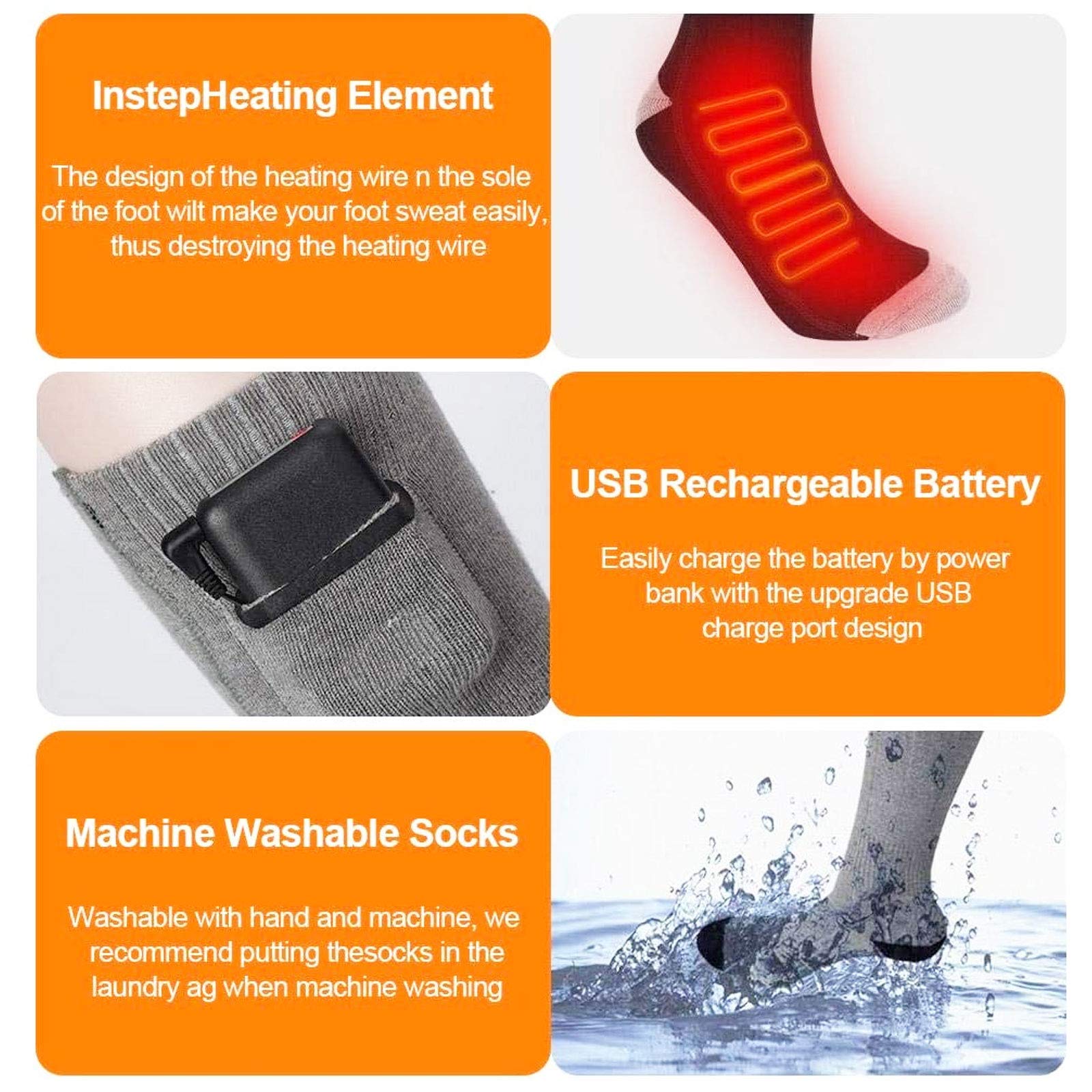 NANANA Calcetines Térmicos, Calcetines Calefactables, Eléctrico Calcetines Calientes Climatizada 3.7v para Hombres y Mujeres, Ideal para Esquí Senderismo Pesca Cámping,Gris,2600 mAh