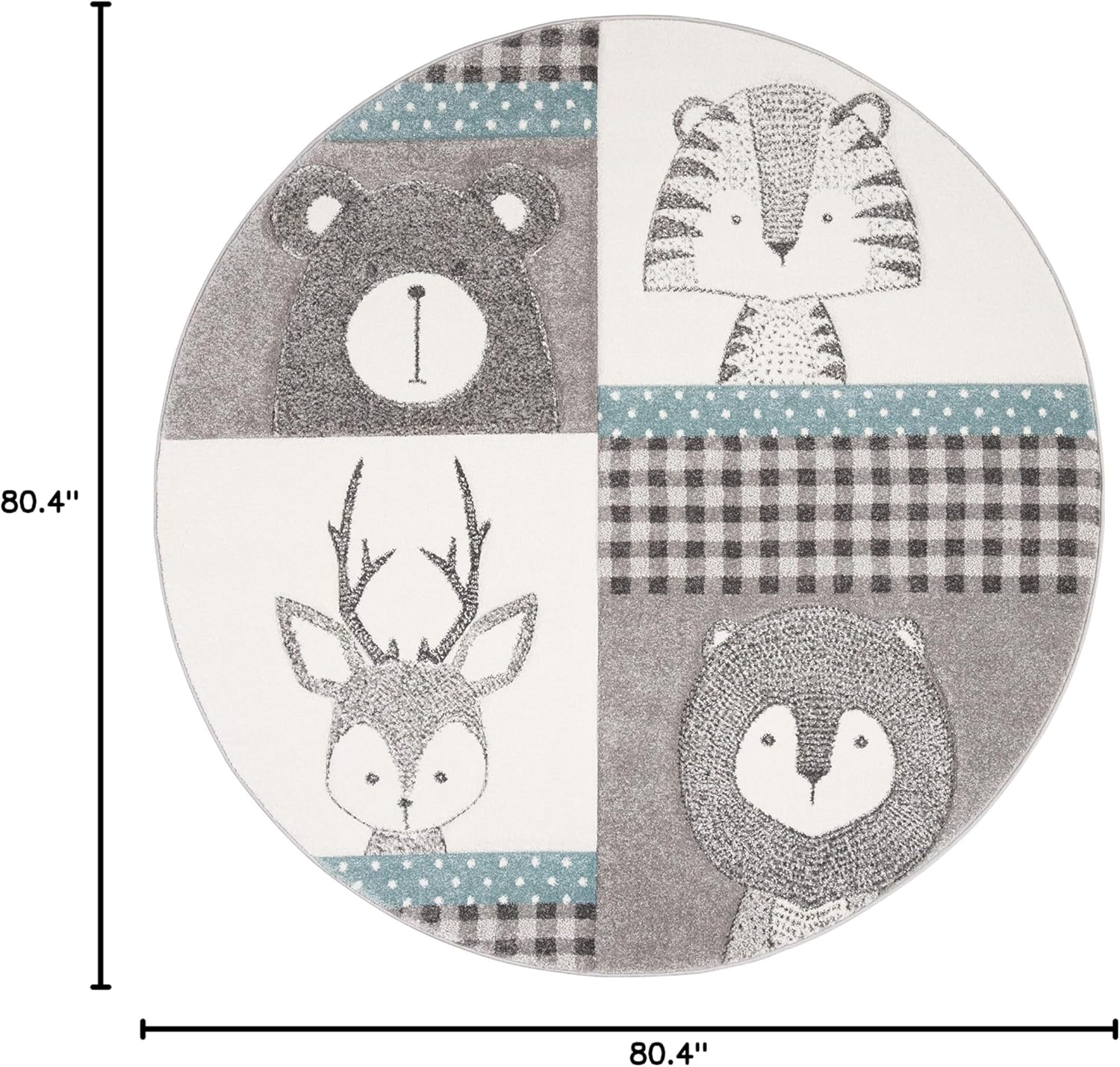 SAFAVIEH Carousel Kids Collection Area Rug - 6'7" Round, Grey & Ivory, Animal Design, Non-Shedding & Easy Care, Ideal for High Traffic Areas for Boys & Girls in Playroom, Nursery, Bedroom (CRK188B)