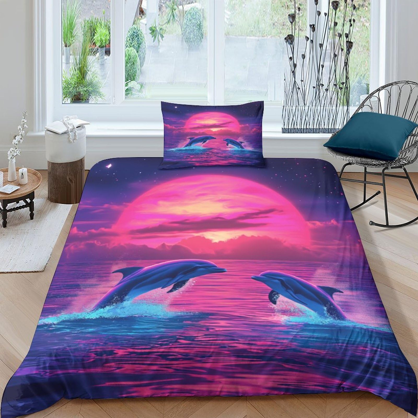 Housse de couette baleine pourpre microfibre respirante 3D