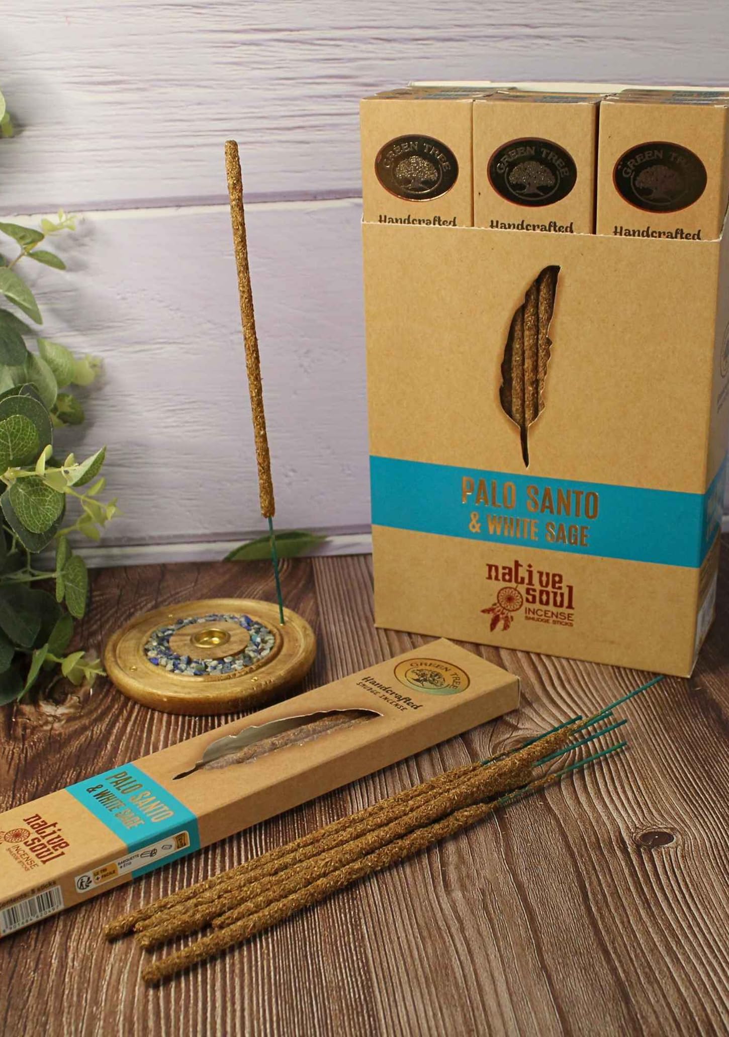 Native Soul Palo Santo Incense Sticks – 3 Box Set with JRose Wooden Burner – Handcrafted Masala Smudge Sticks – Choose from 6 Fragrances (Palo Santo & White Sage – 3 Box Set with Burner)