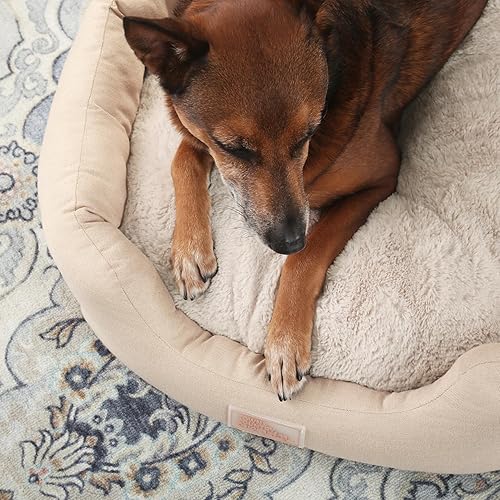 Miniatura 4 de Town & Country Everyday CuddleTown - Cama cómoda y acogedora de lino sintético para mascotas, con apoyo y calma, parte inferior antideslizante,
