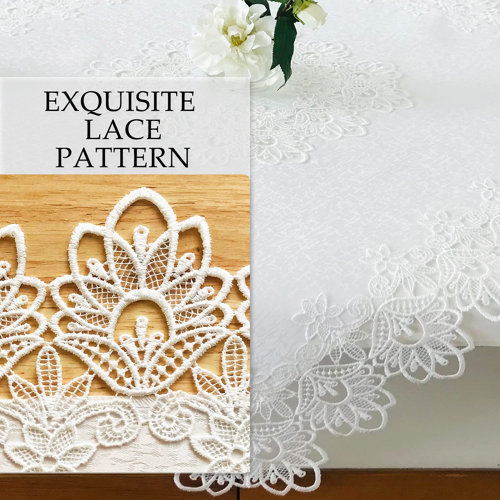 Mantel de Encaje para mesas de Comedor rectangulares de 152 x 305 cm, diseño Vintage de peonías Blancas, para Fiestas, Bodas, Tela Lavable para Banquetes