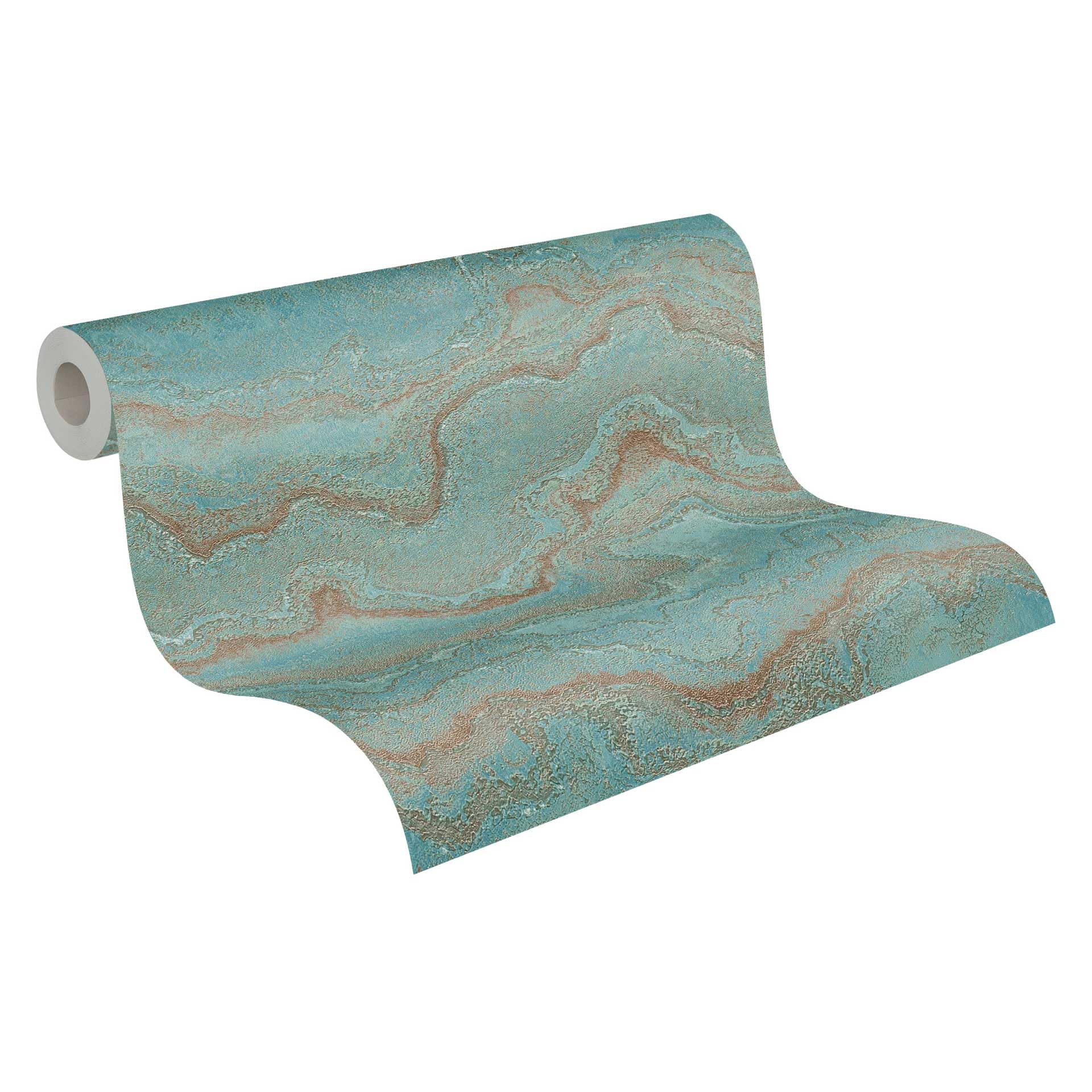 Livingwalls Non-Woven Wallpaper with Marble Look in Blue, Petrol, Bronze – 10,05 x 0,53 m Designer Wallpaper – 396591