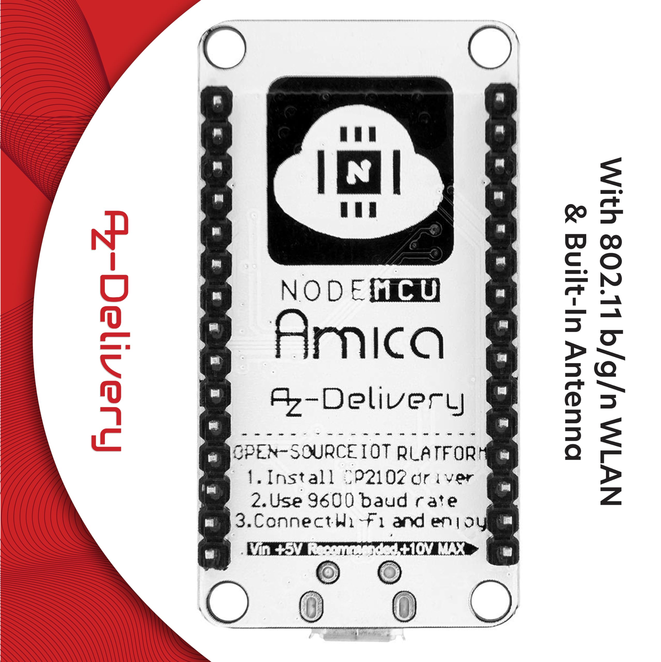 AZDelivery 3 x NodeMCU Lua Amica Module V2 ESP8266 ESP-12F WIFI Wifi Development Board z CP2102 kompatybilny z Arduino w tym e-Book!