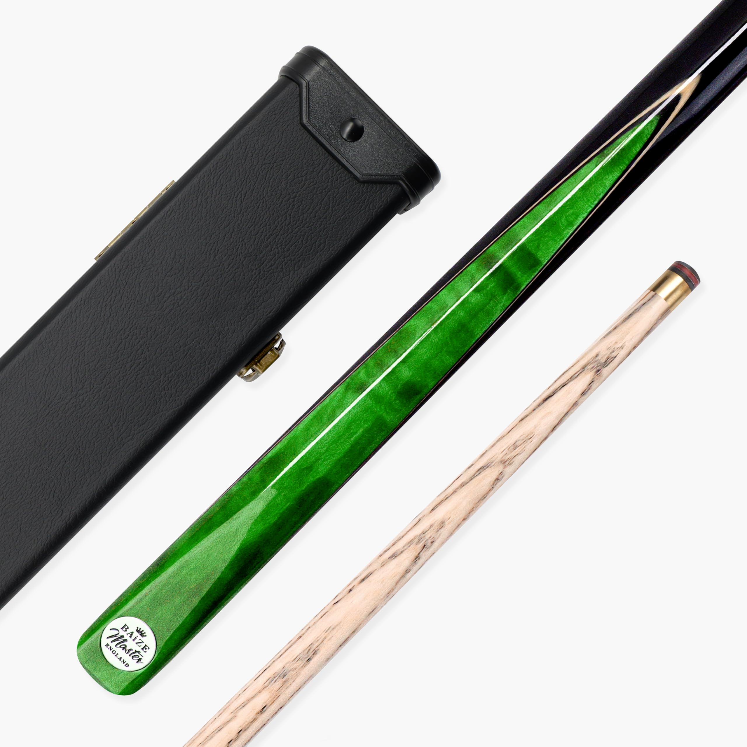 BAIZE MASTER Silver Series CONQUEST 48 Inch Junior Kids 2 Piece Centre Joint Short Ash Snooker Pool Cue and Case Set with Medium Black Hard Case - 9.5mm Tip (Green)