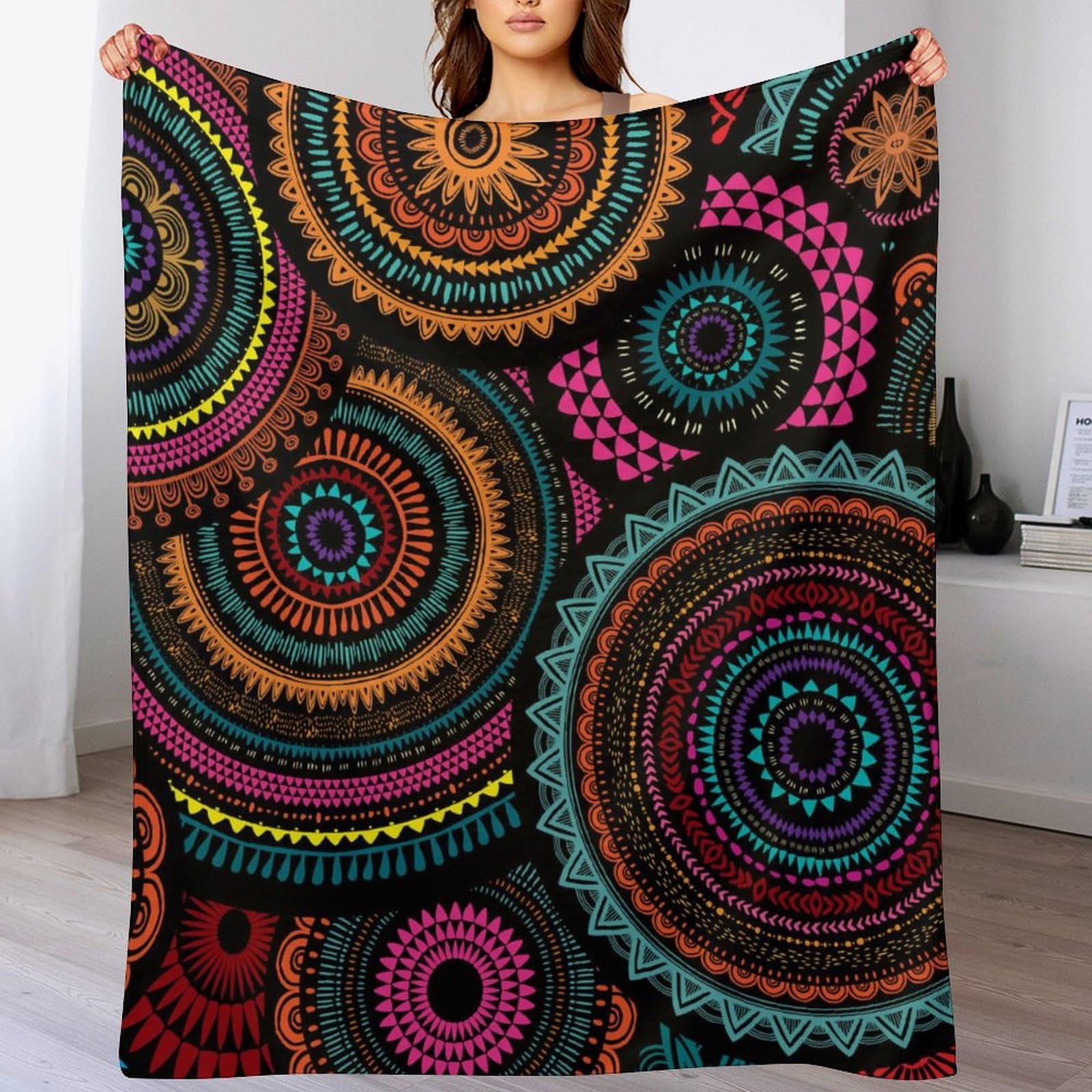 Melbrakin Color289 African Ethnic Round Ornament Soft Flannel Travel Blanket, Living Room Home Sofa Decoration Blanket, Dormitory Office Nap Blanket
