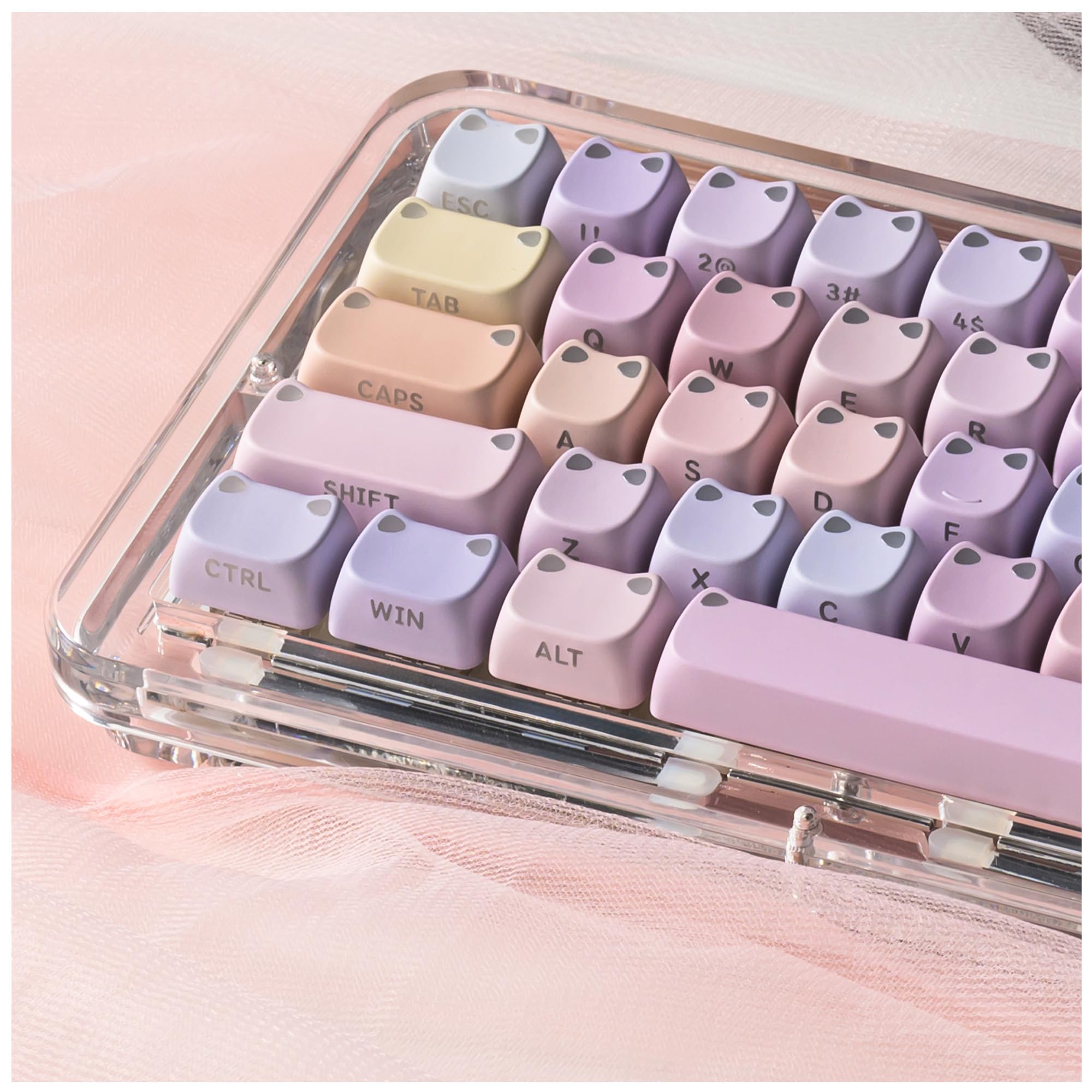 XVX Cute Shine Through Lumicat Keycaps, Mao Profile Purple PBT Keycaps for Mechanical Keyboard, Meow Meow Keyboard Keycap Sets Compatible with 65% 75% 96% 100% Cherry Gateron MX Switches Keyboards